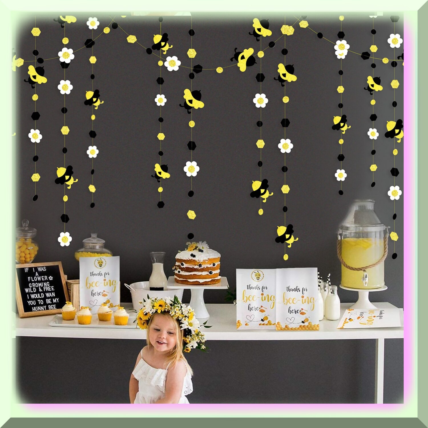 Glitter Honeycomb Bumble Decorations for Gender Reveal