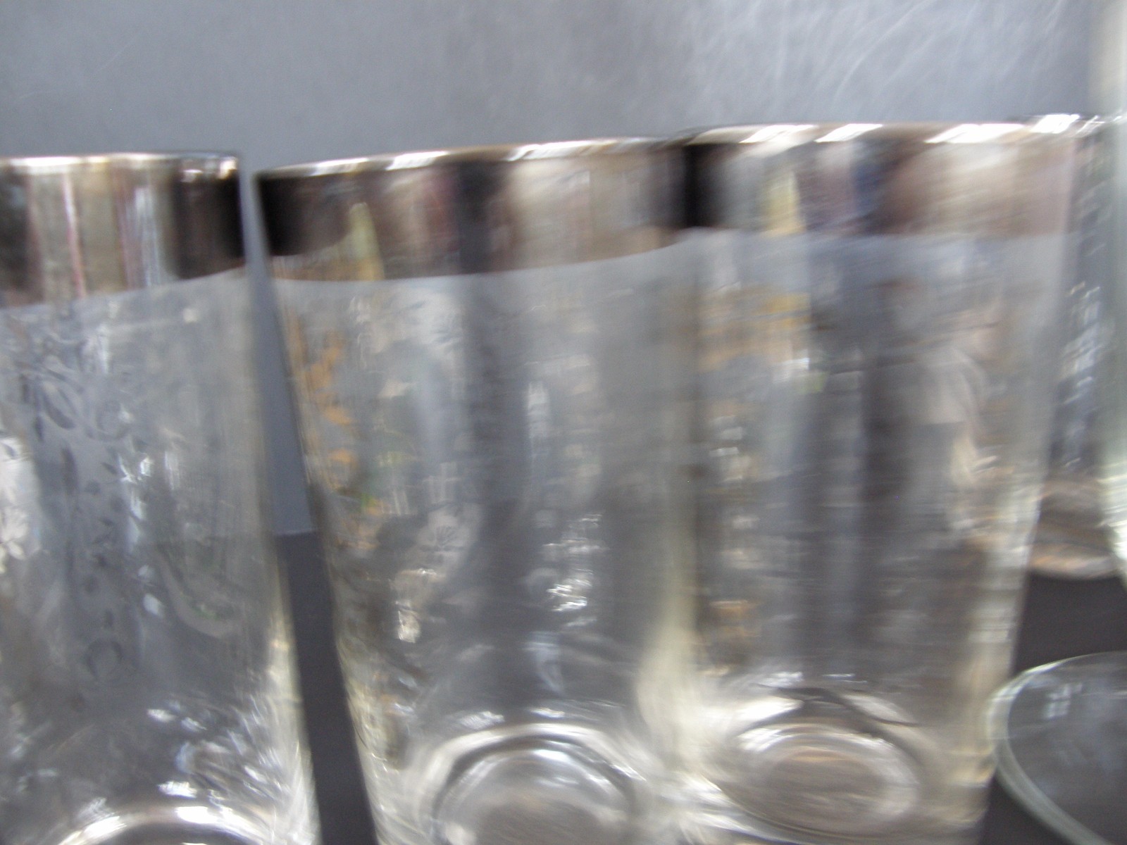 LOT OF 7 PCS. 25th SILVER ANNIVERSARY PITCHER AND GLASS SET WITH SILVER ACCENTS
