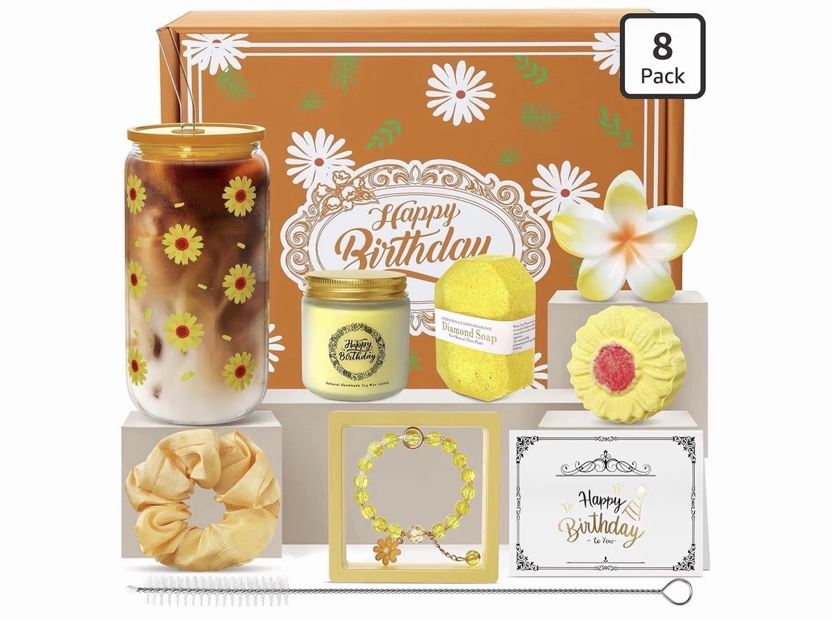Happy Birthday Gifts for Women, Girls, Orange Birthday Gift Basket for Women,…