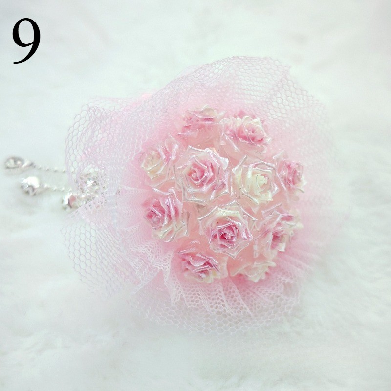 1PC Handmade Beaded Pens Decor with Hole Fringe Chain DIY Mini Lace Rose Bouquet