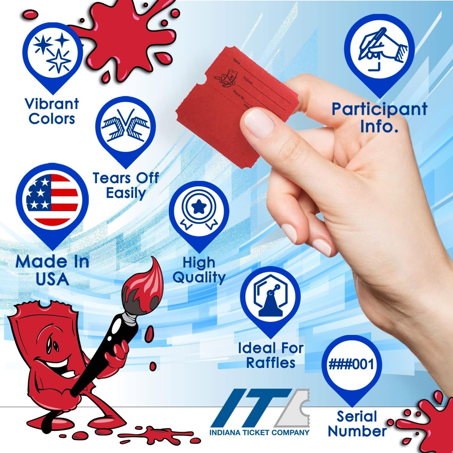 Raffle Ticket Roll Set – 5 Rolls of 1,000 Premium Quality Event Tickets – Red, B