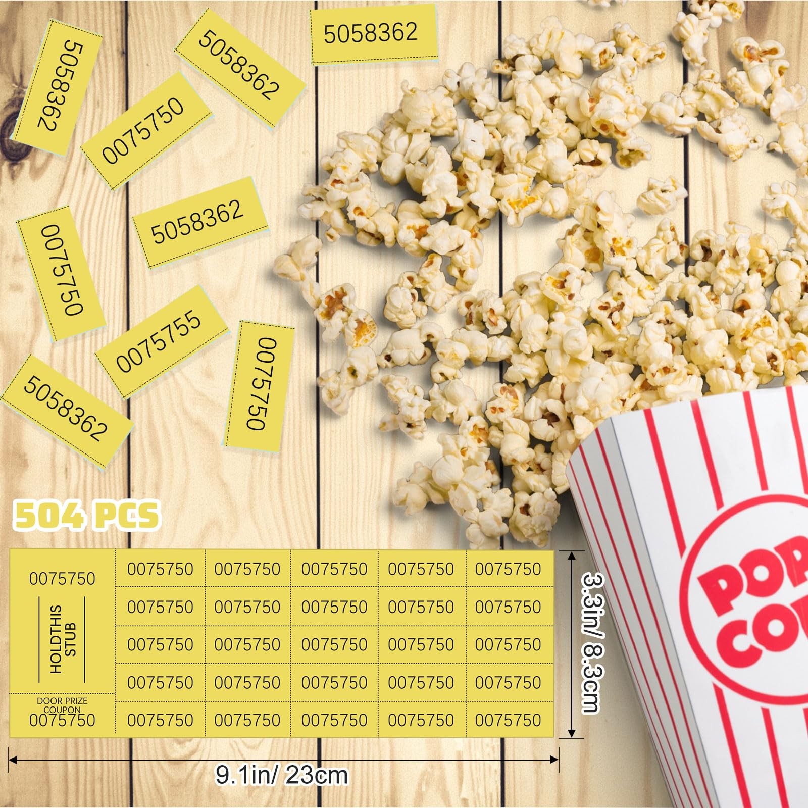 504 PCS 25 Bid Raffle Ticket Different Numbers Chinese Auction Church Yellow