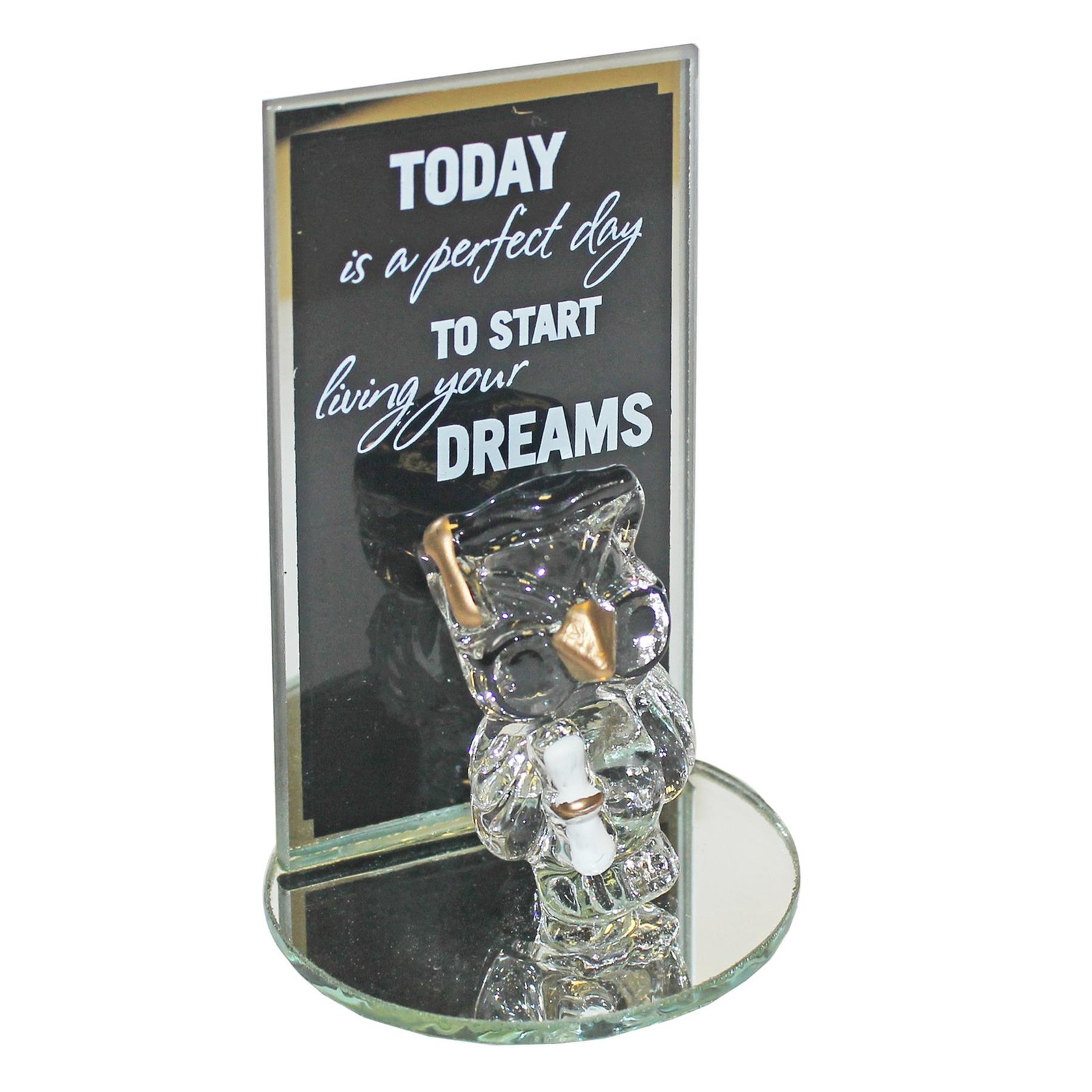 Graduation Glass Owl Plaque with Wording 9cm x 6cm