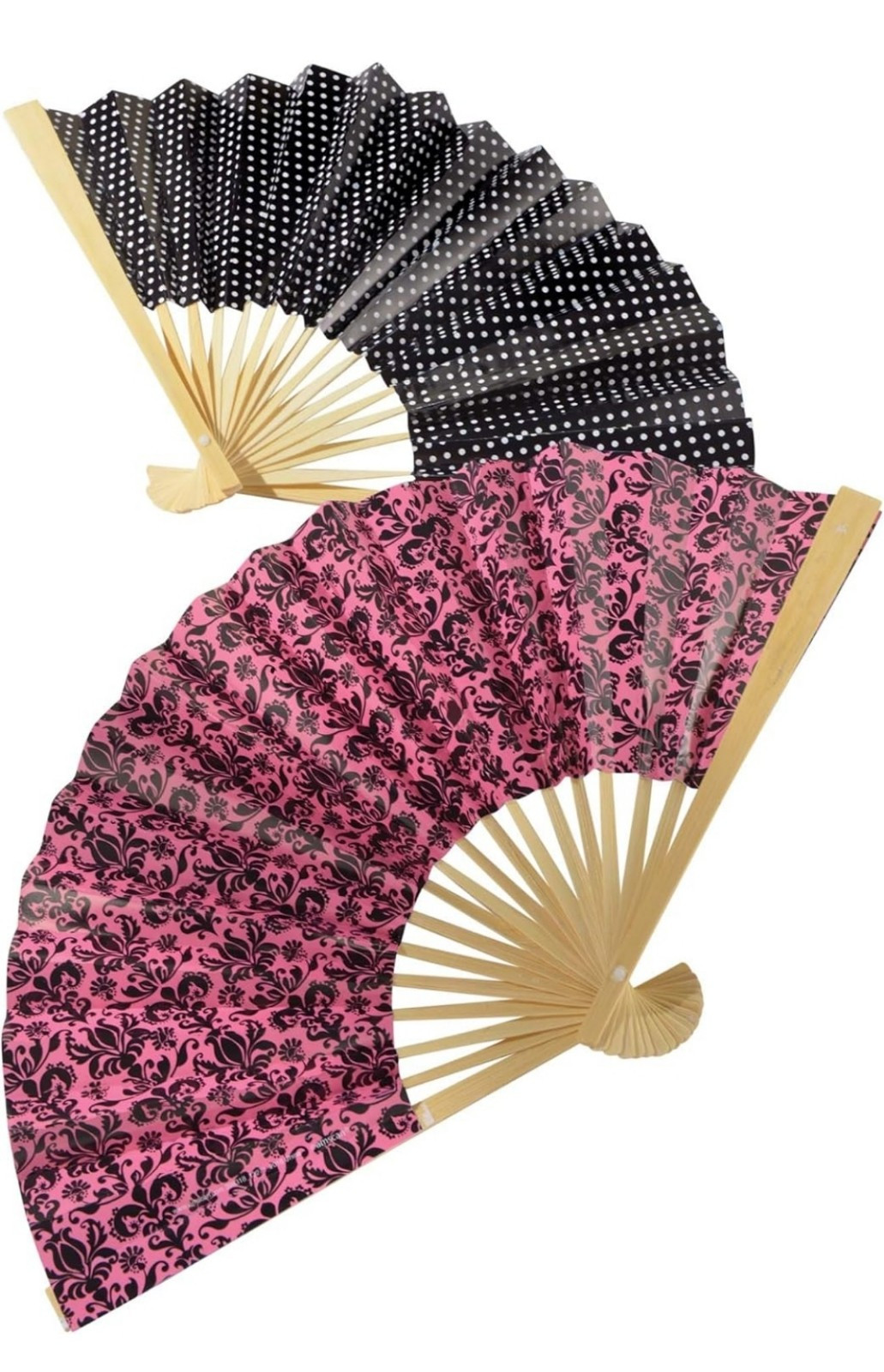 Polka Dot & Damask Paper Fans 6 Count