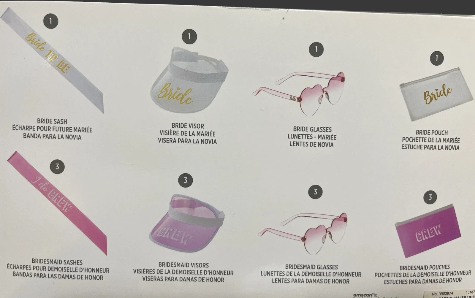16 Pc Bachelorette Party 4 people Kit glasses sashes visors pouches white pink