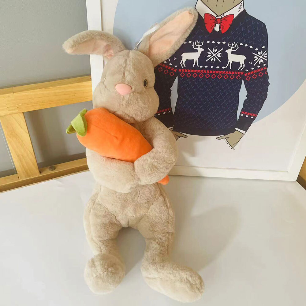 Easter Day Cute White Grey Sitting Bunny Hugging Carrot Simulated Rabbit Doll AE