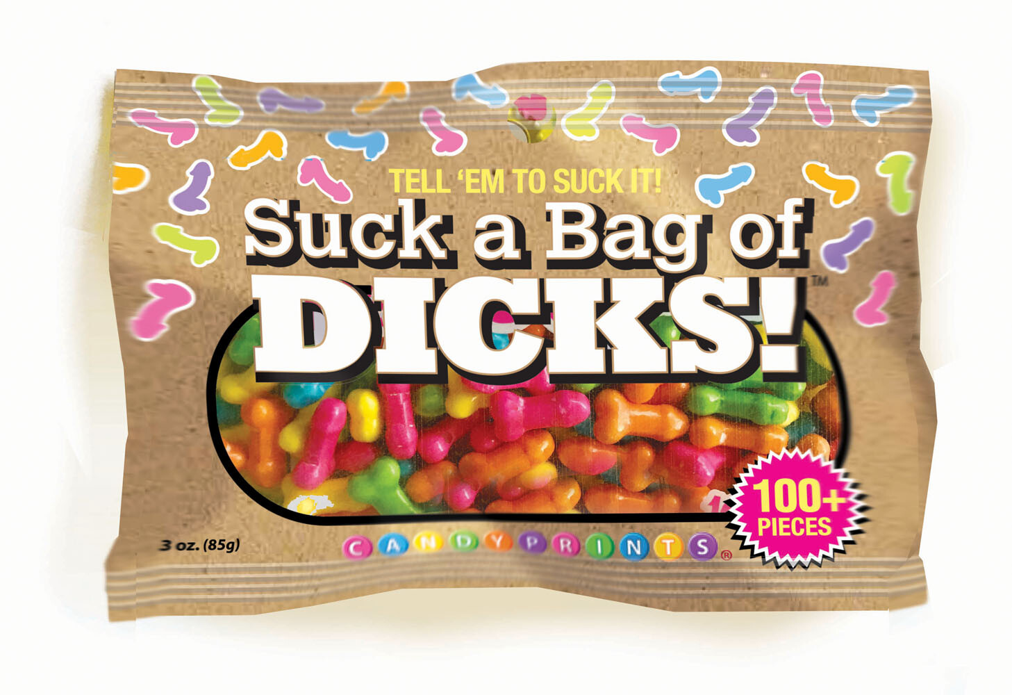 Suck A Bag of Dicks Penis Shaped Candy 3oz 100pc Cake Topping Bag Filler