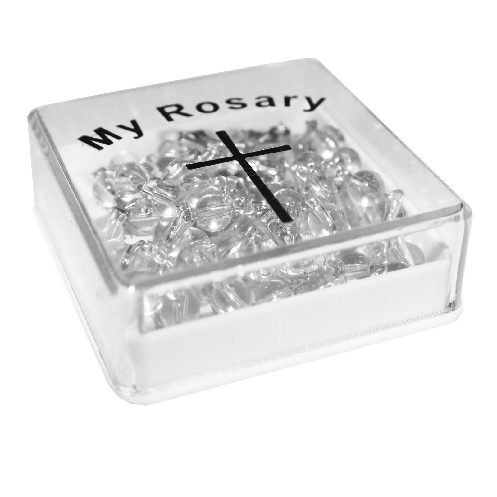 Communion Clear Rosary Beads and Card Boxed Gift Set