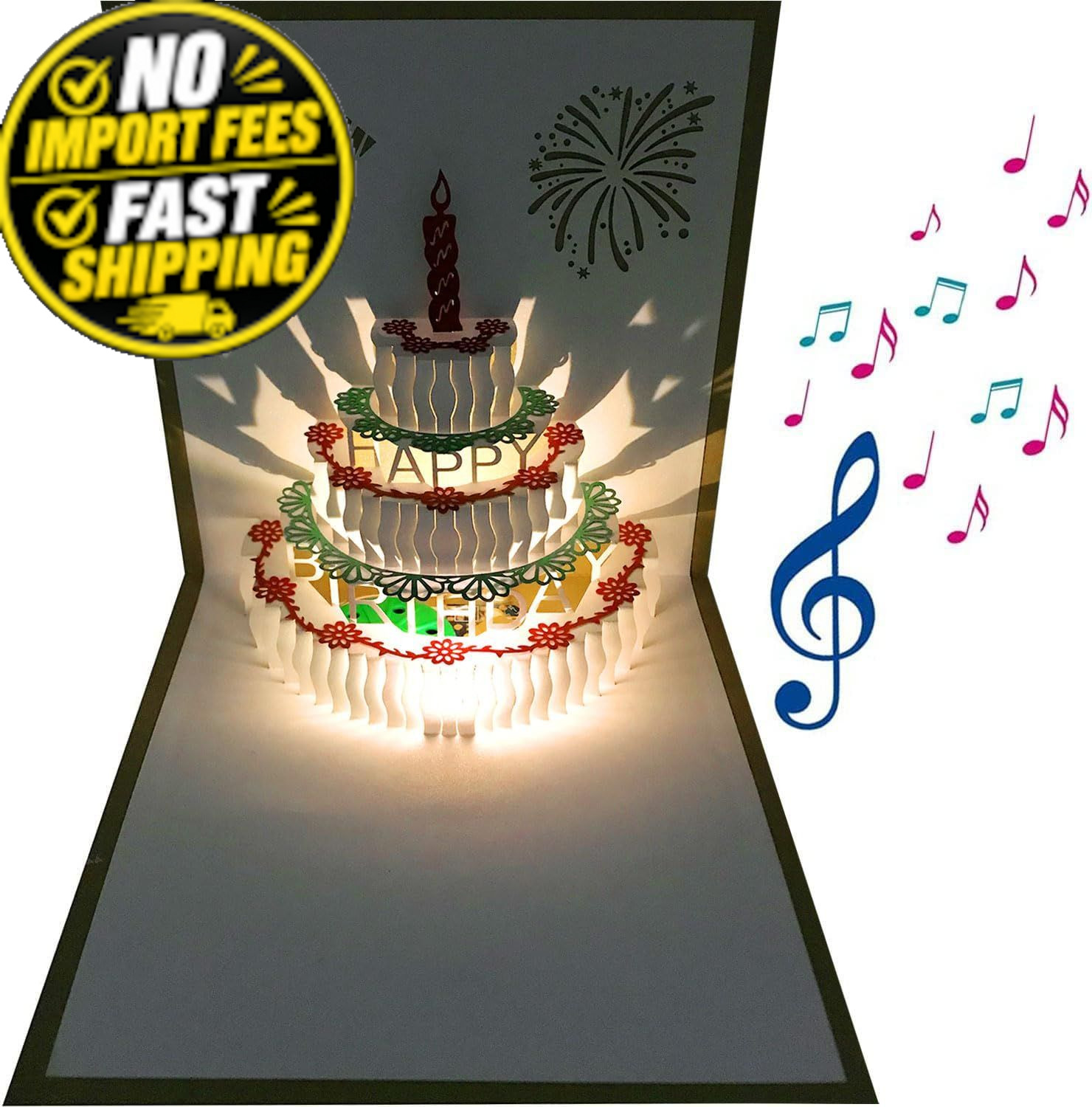 Akeydeco 3D Pop Up Birthday 5.9 inches x inches, yellow card Warm light