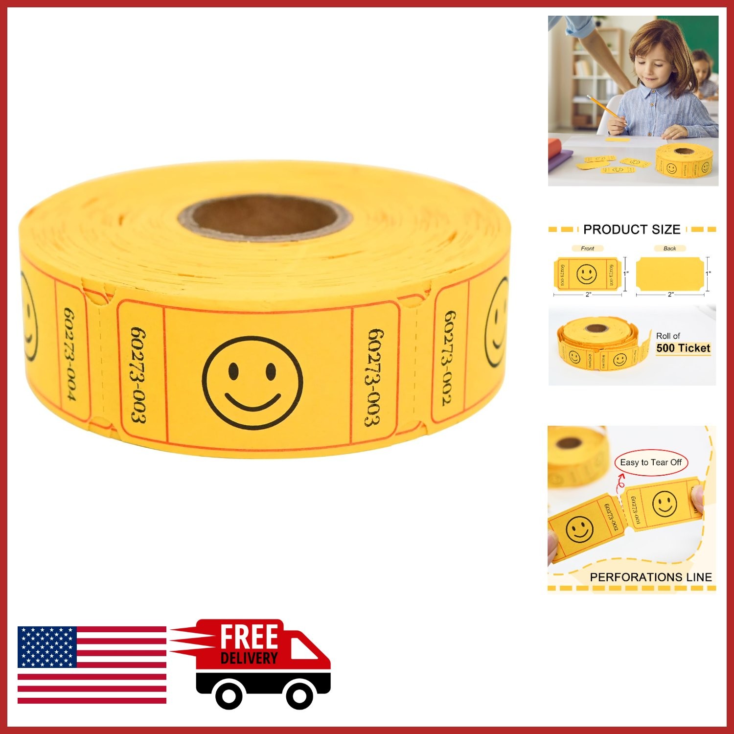 Convenient Roll of 500 Yellow Raffle Tickets for Events and Class Rewards