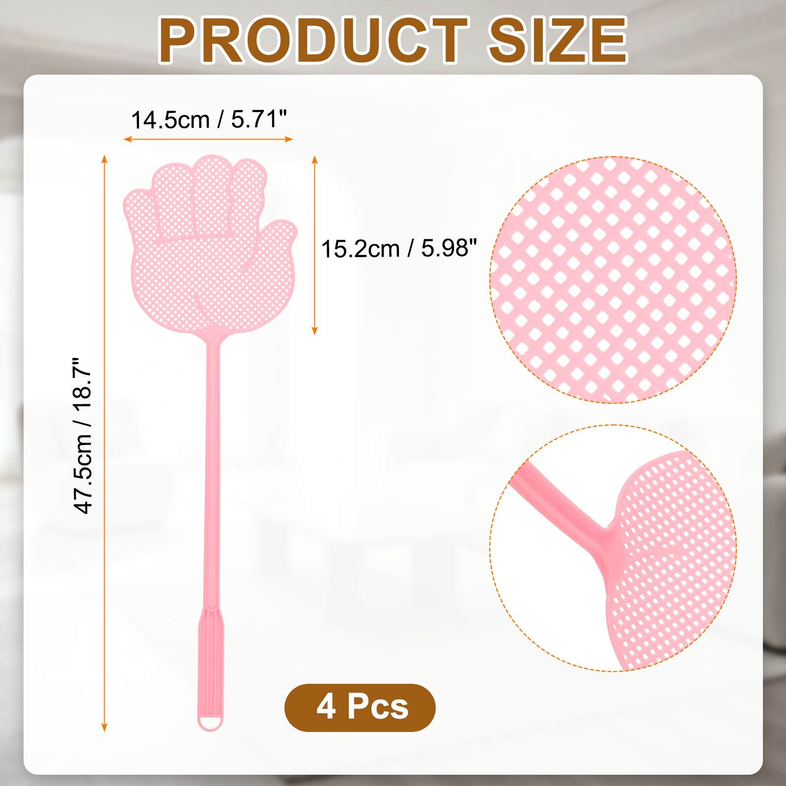 4pcs for Fly Swatter 15×14.5cm Heavy Duty Plastic with Long Handle Pink