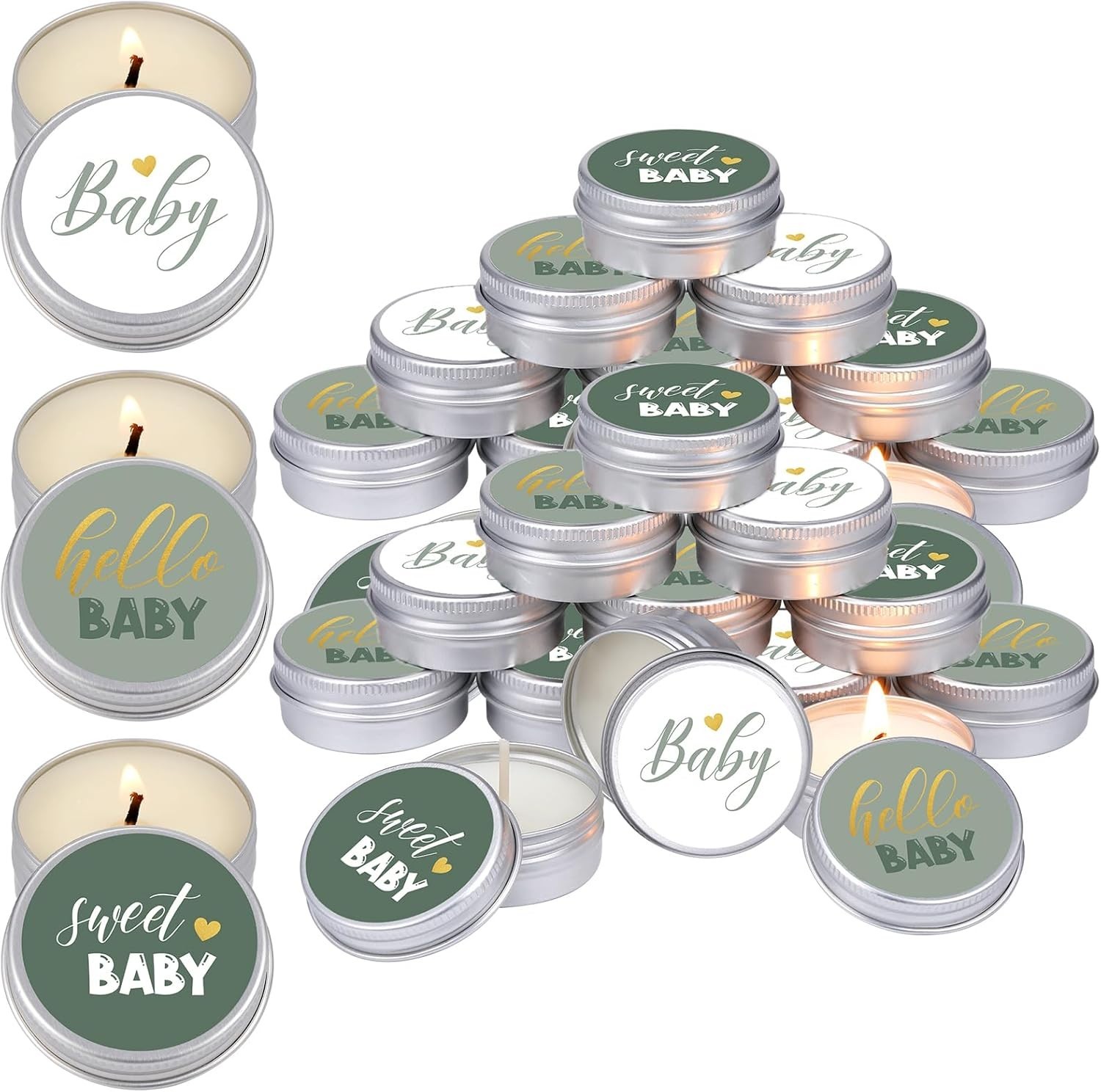 24 Pcs Baby Shower Jar Candles Favors Lavender Scented Gender Green Style