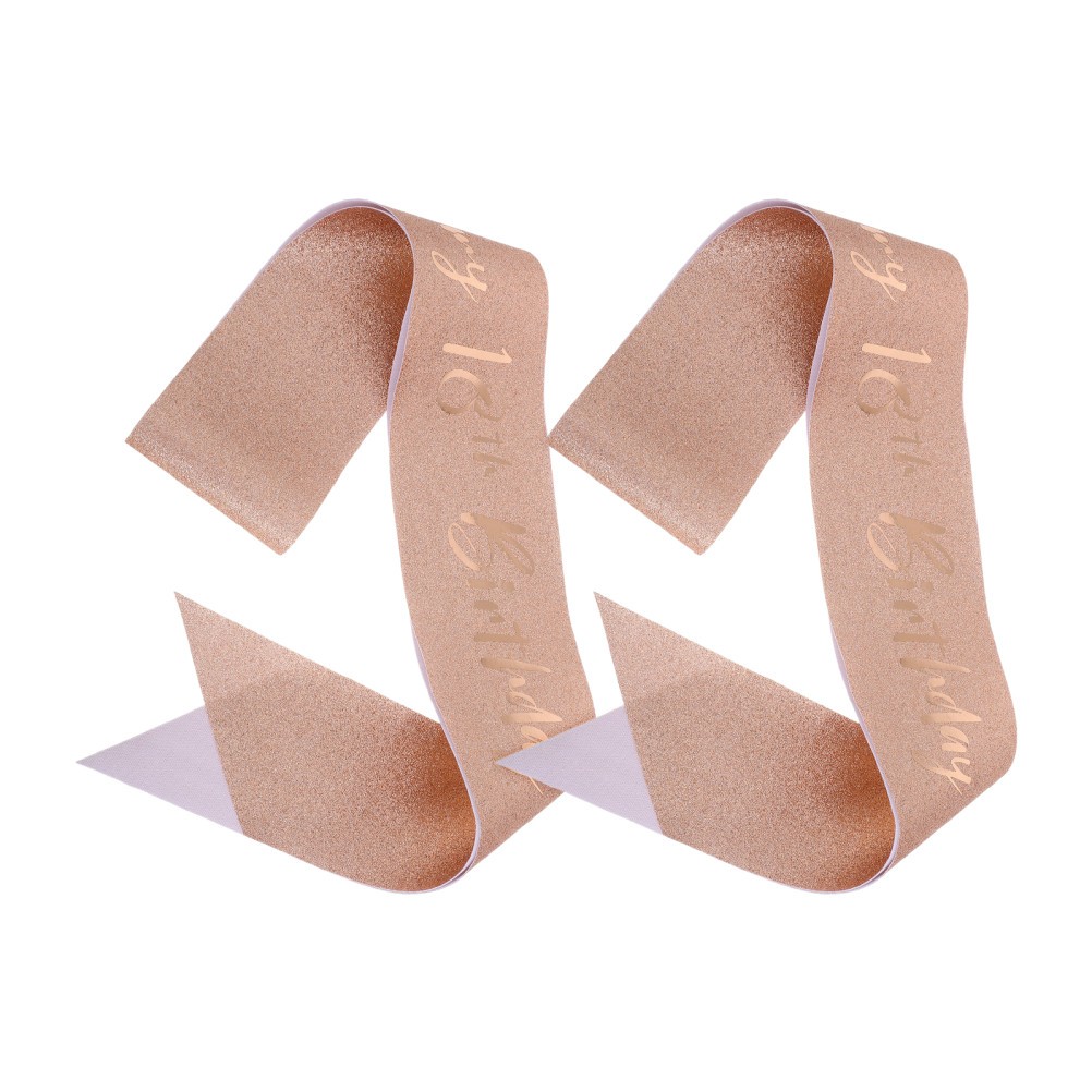 2Pcs Rose Gold 18Th Birthday Celebration Sashes Reusable Fabric Birthday Outfit
