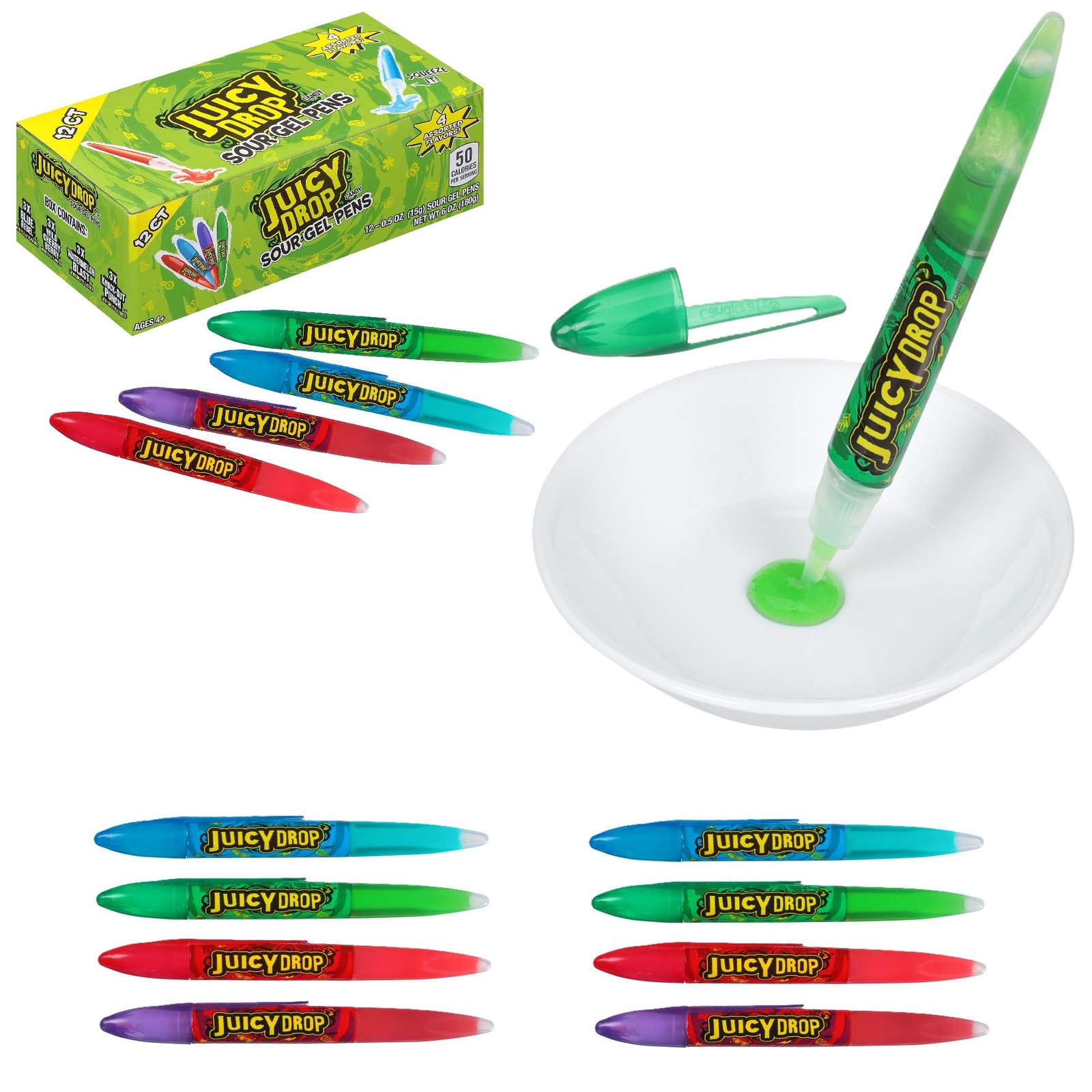 Juicy Drop Sour Candy Gel Pen, 12 Ct Pens 12 Count Box, Blue