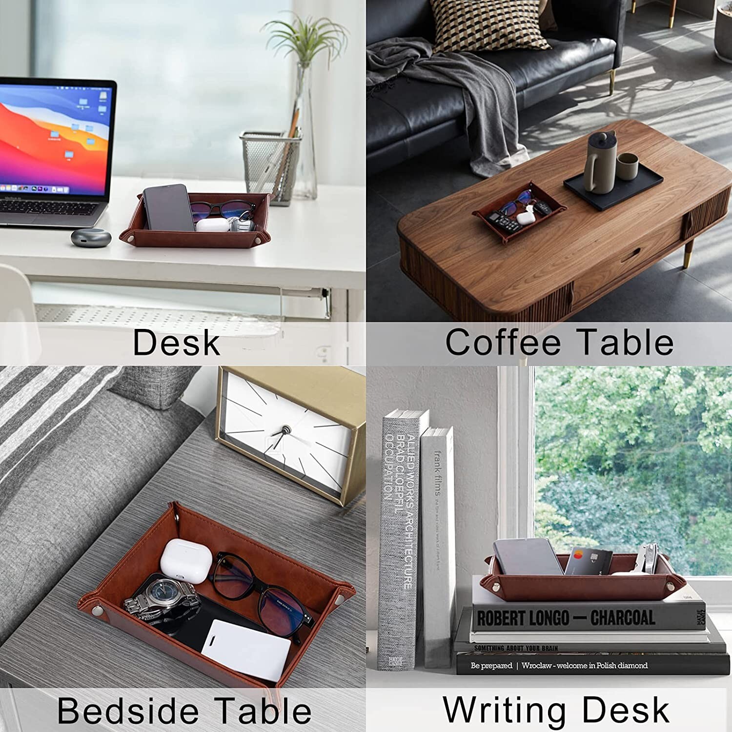 PU Leather Valet Tray Best Husband Ever w/ Keychain Gift Set Brown 10.6″x9″ Org