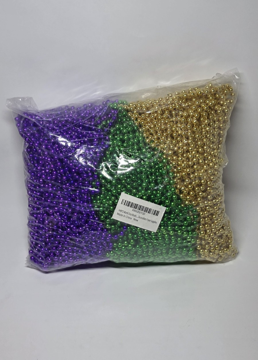 4 lbs of 144 Purple Green Gold Mardi Gras Beads Necklaces 12 dozen Lot