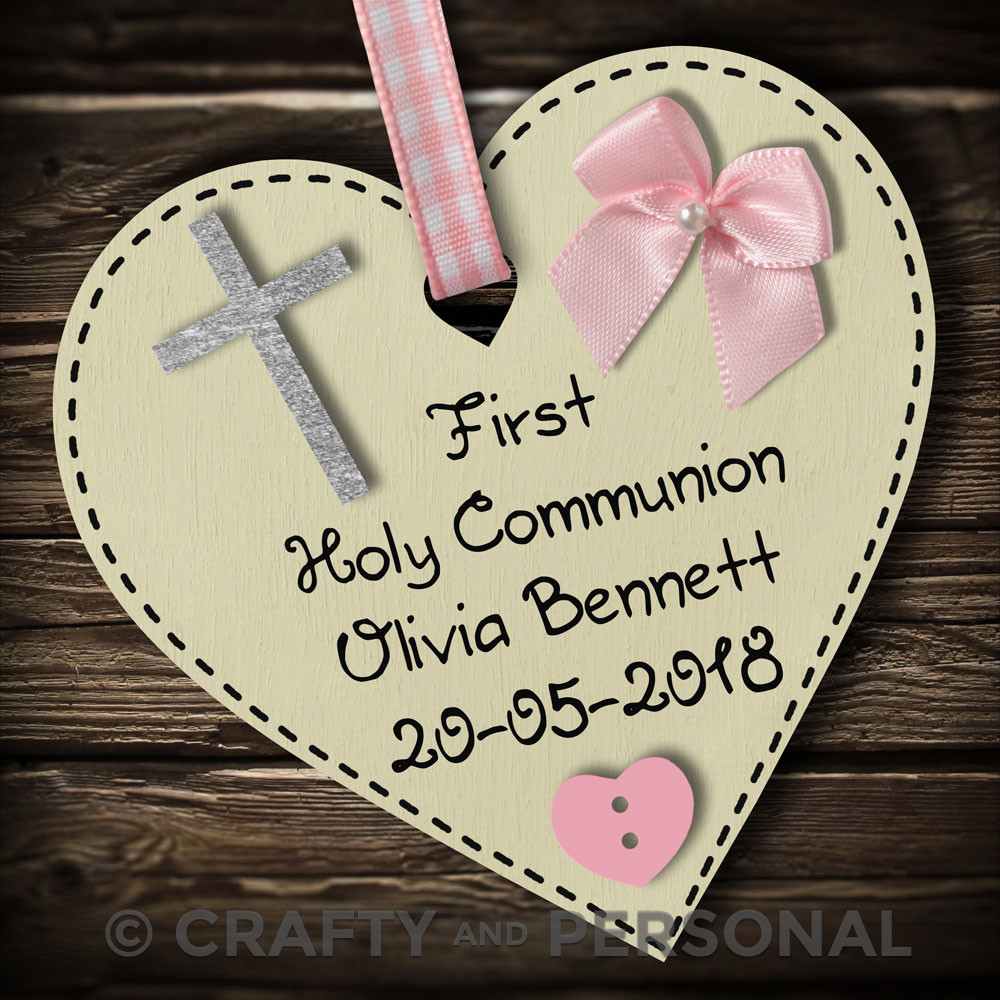 Personalised 1st First Holy Communion gift plaque wooden heart keepsake present