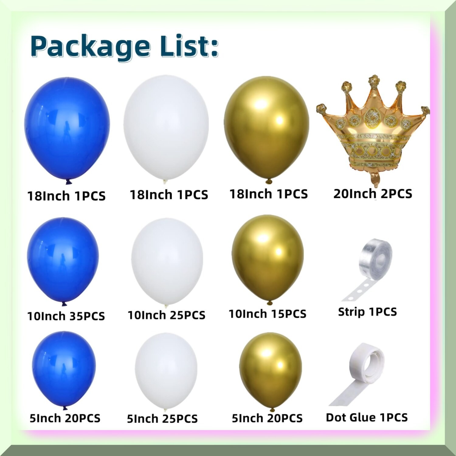 Navy Blue White Gold Balloon Garland Kit