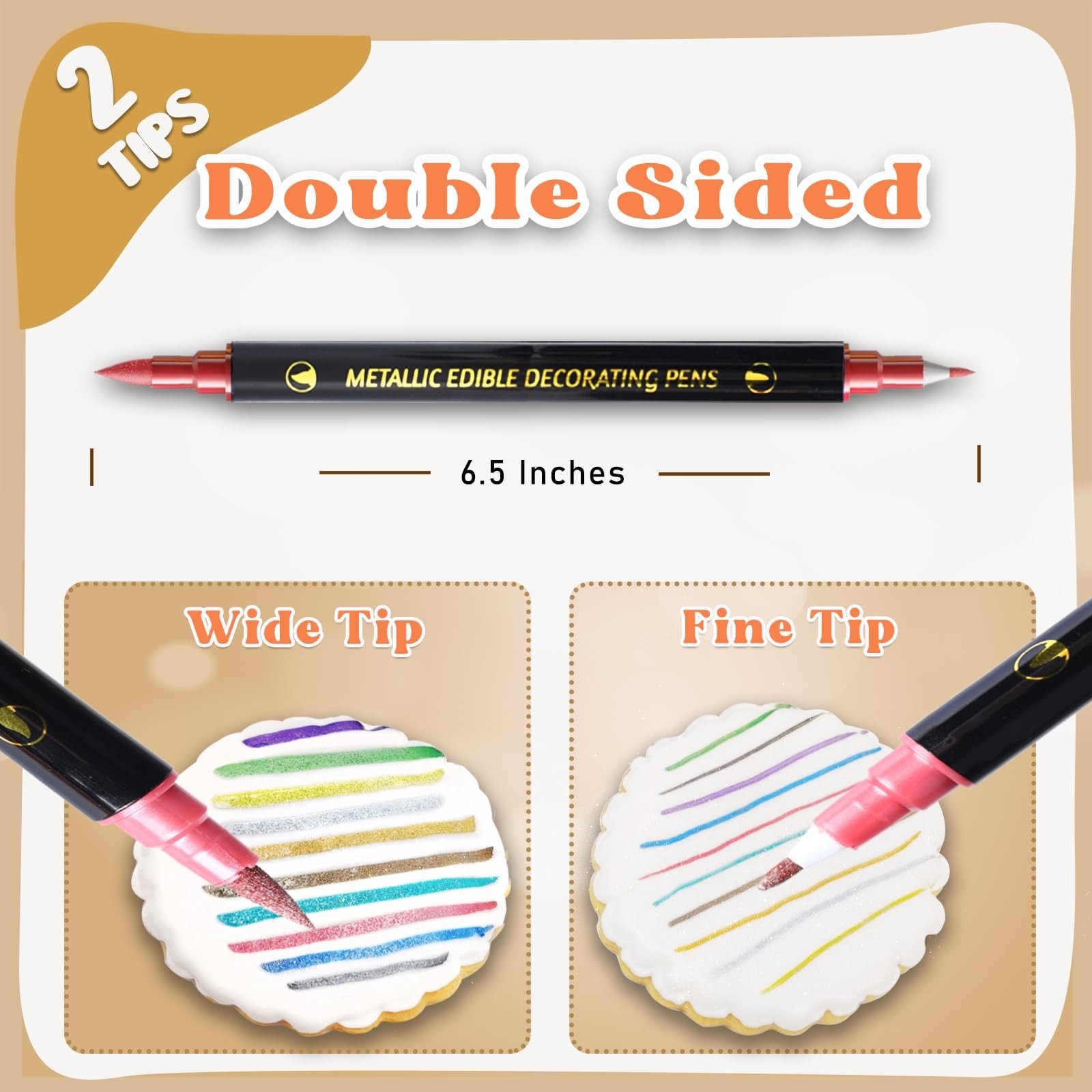 EDIBLE METALLIC MARKERS, 10PCS UPGRADE FOOD GRADE GOLD SHIMMERING PENS FOR CO…