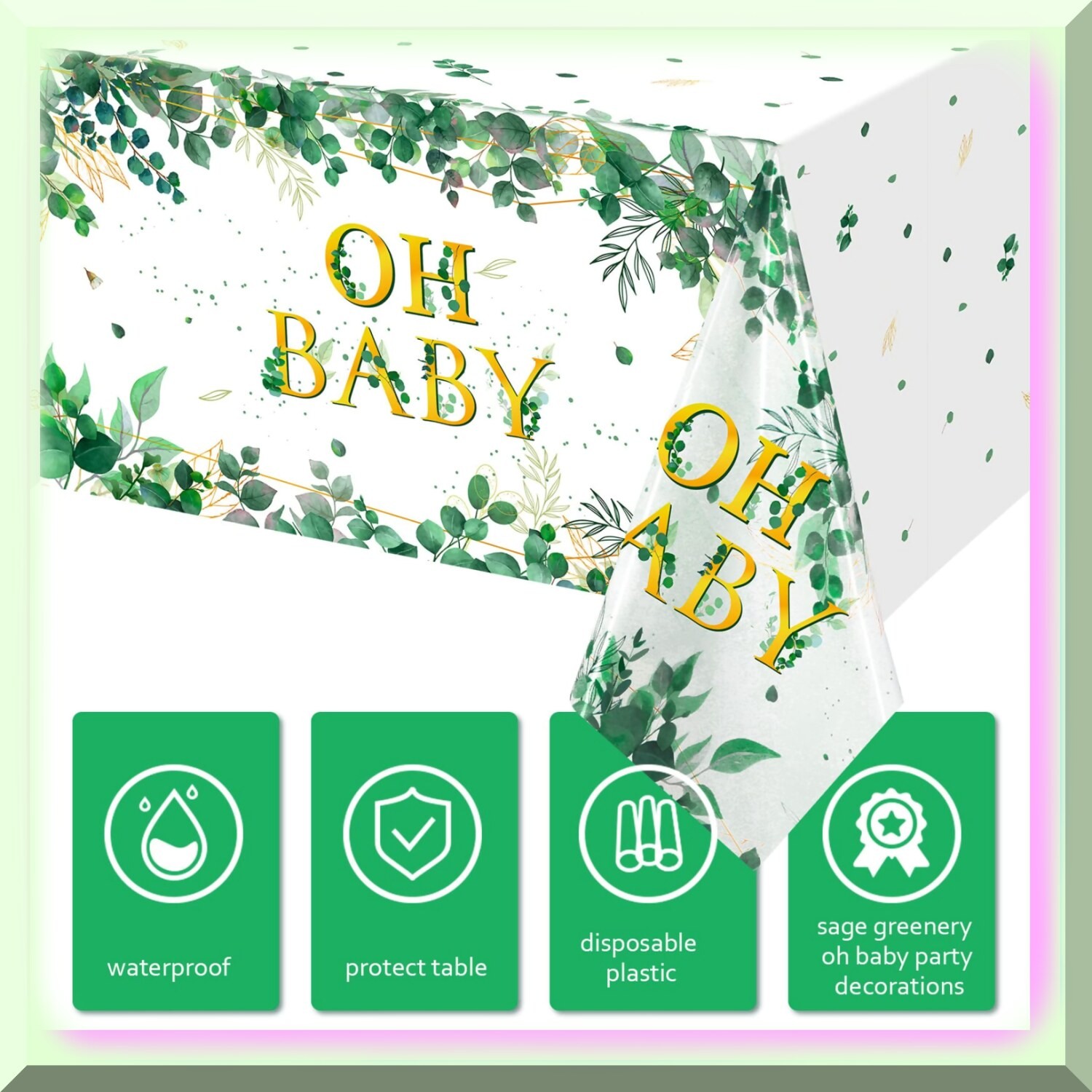 Three Greenery Waterproof Disposable Tablecloths for Baby Shower