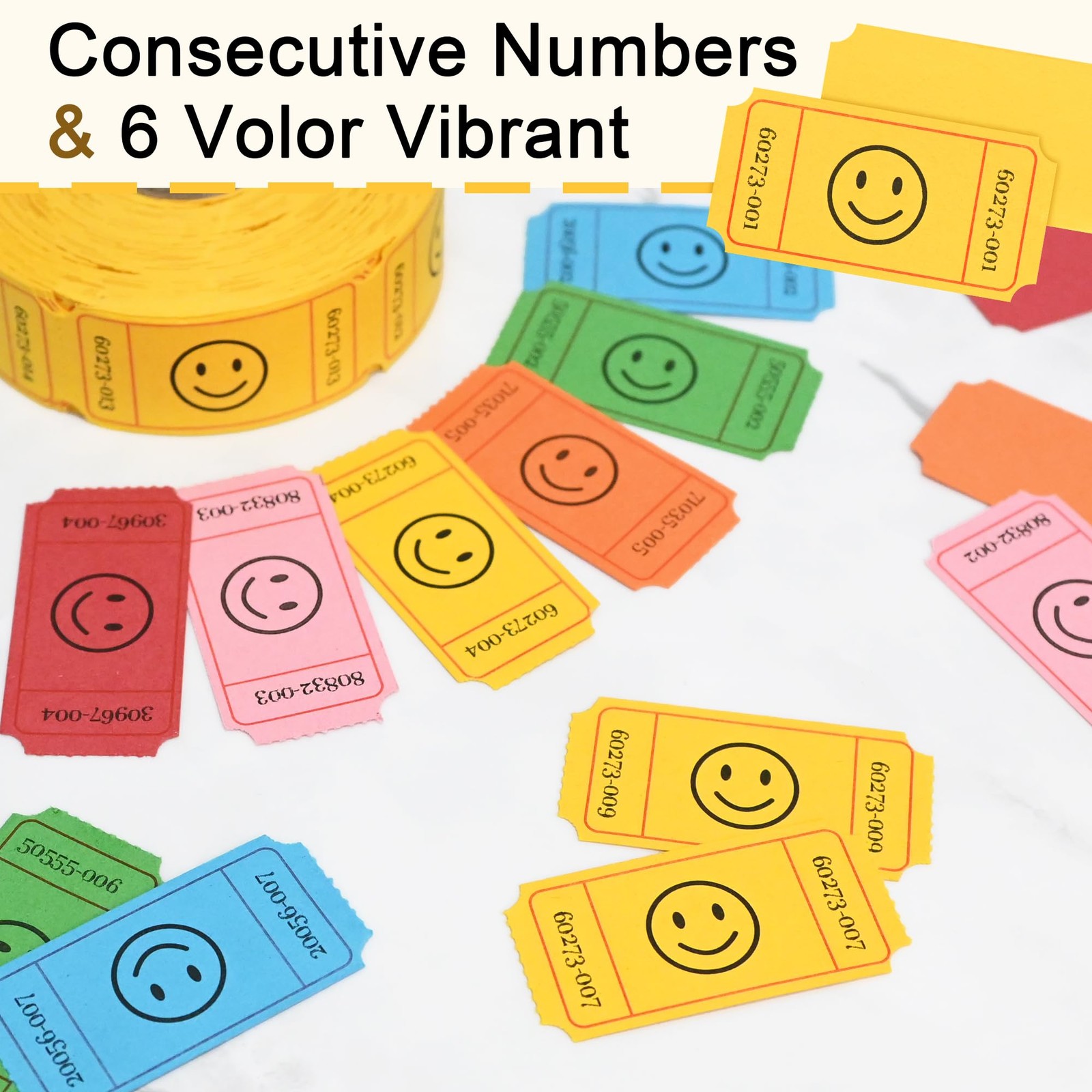 500 Raffle Tickets, Smile,Yellow6 Color Selection, Single Roll, Ticket for Ev…