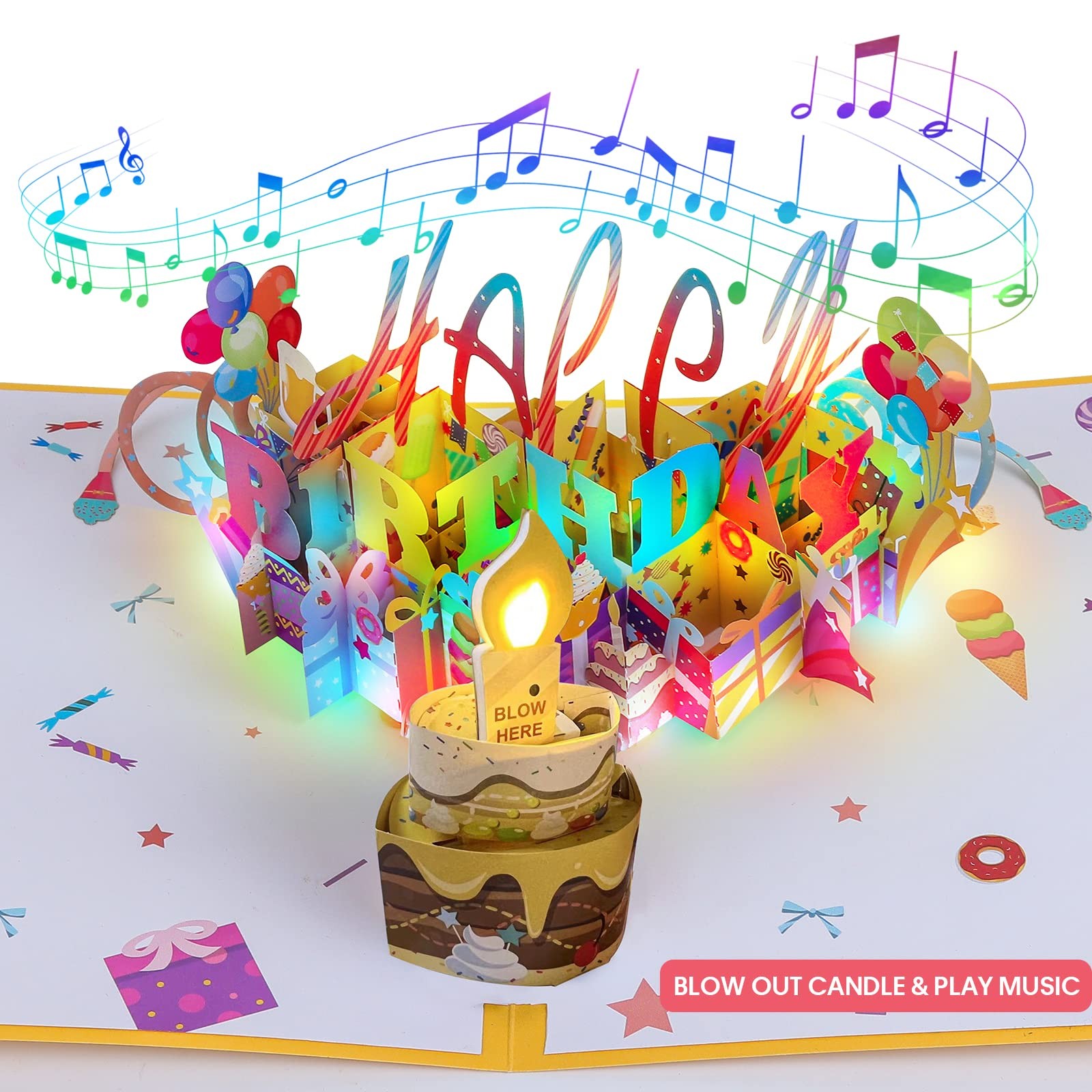 Olatay 3D Musical Birthday Popup 21.08 centimeters x 20 centimeters, Colorful
