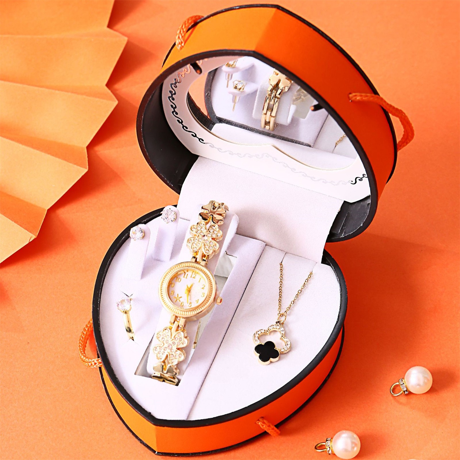 Women’s Watch & Jewelry Set Elegant Necklace Earrings Ring For Valentine’s Day