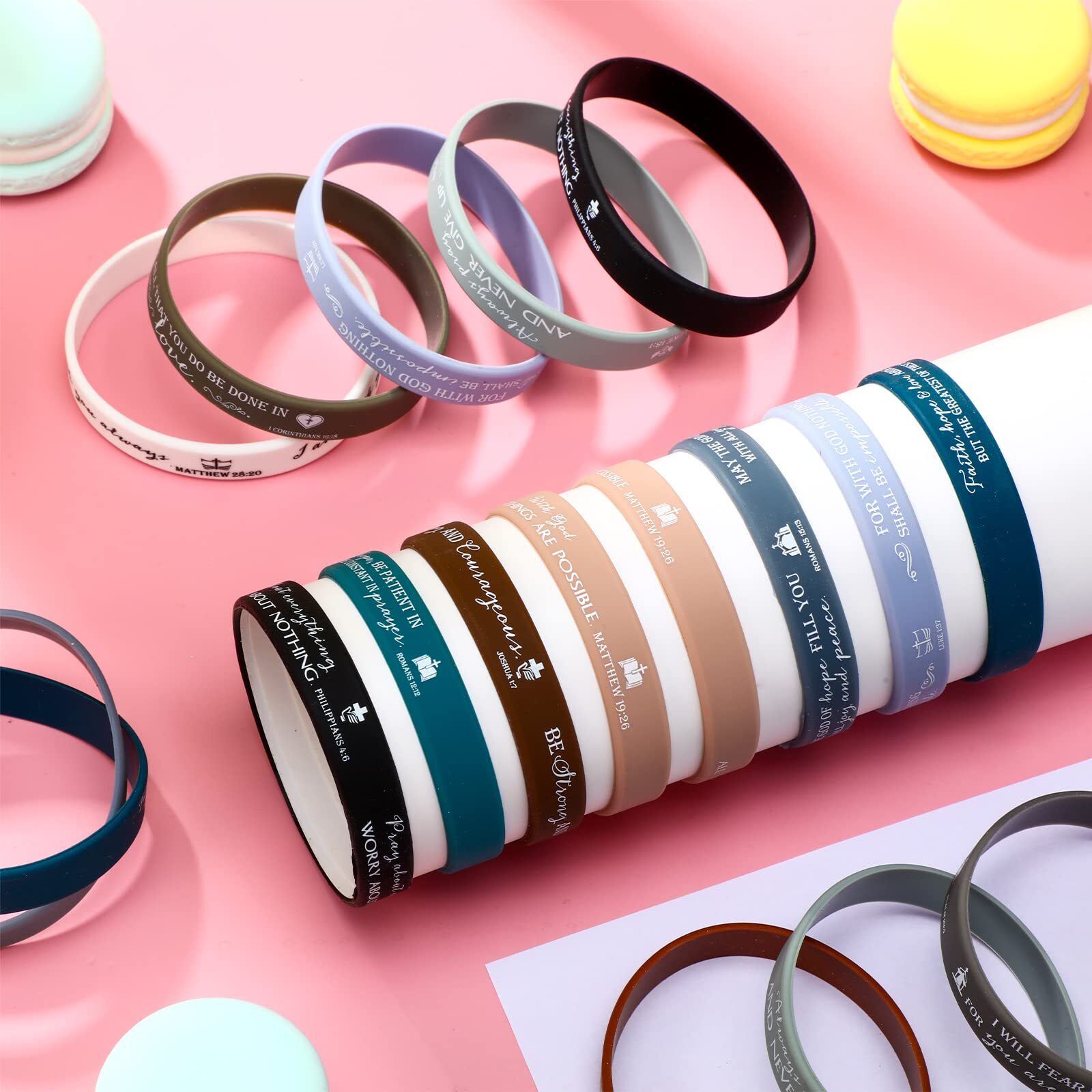 120 Pcs Religious Silicone Wristbands Bible Verse Rubber Bracelets for Men Women