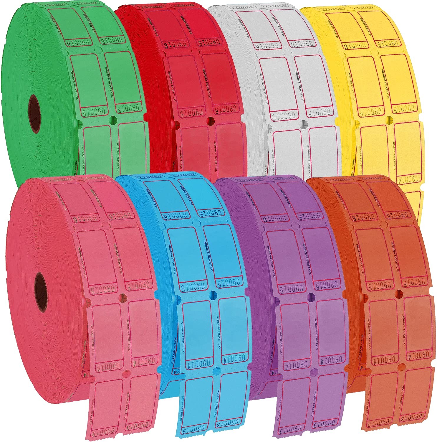 Raffle Blank Roll Tickets Full Set Assorted 8 Colors Double Rolls 8 PACK Box