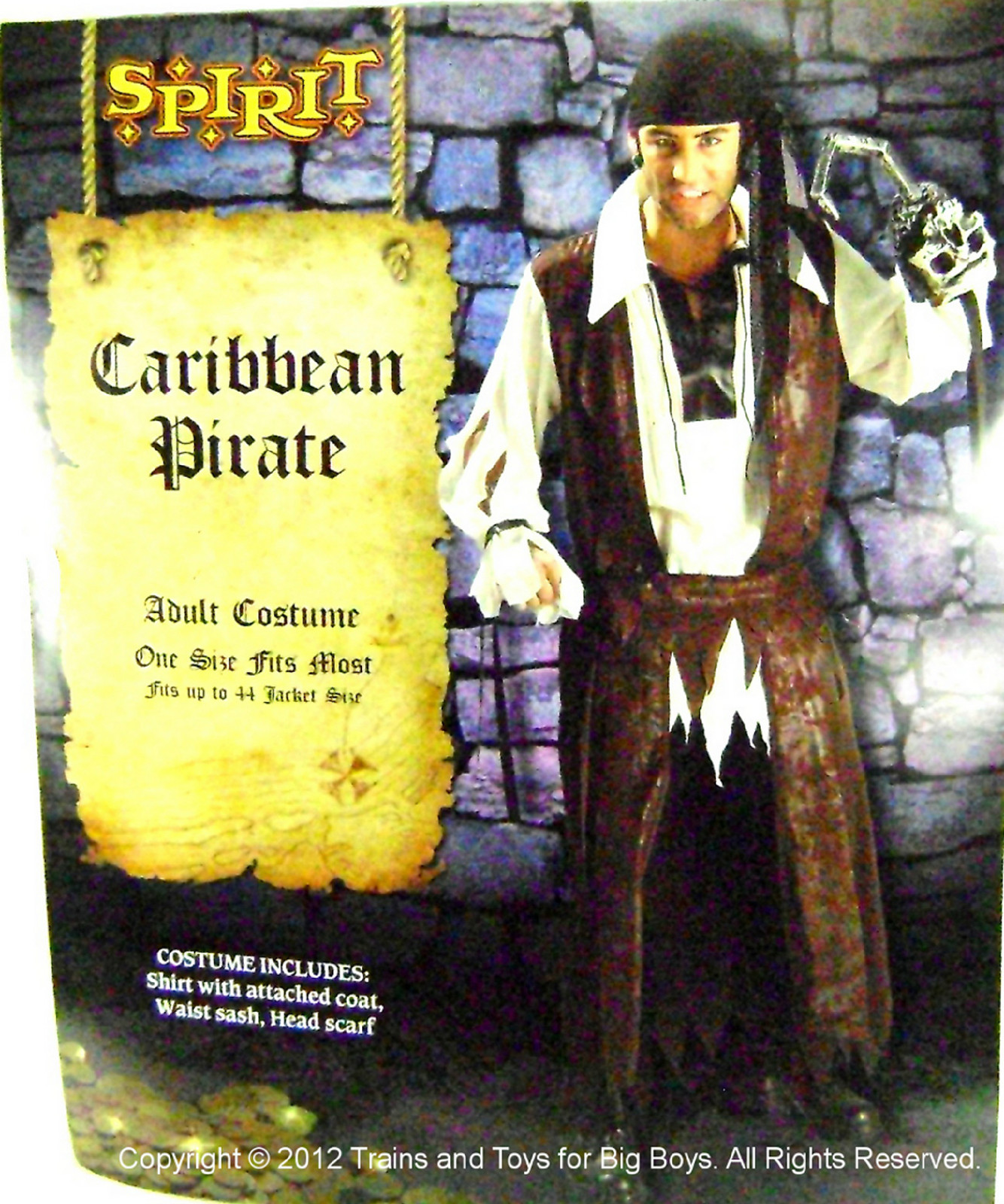 CARIBBEAN PIRATE HALLOWEEN COSTUME MEN’S One Size Up to 44 Pirates Mens L New I