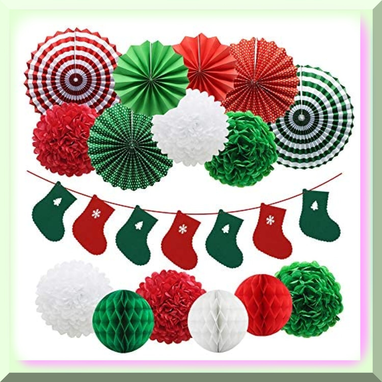 Festive Party Pack with Banner Snowflakes Honeycomb Balls Stars
