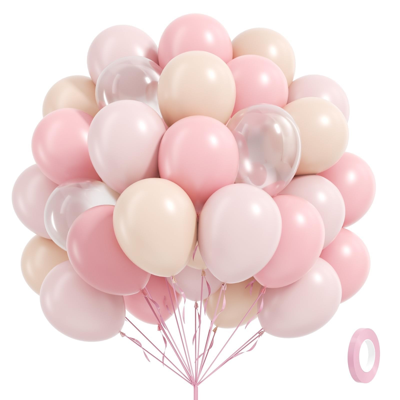60pcs Light Pink Balloons 12inch with Pastel Pink Nude Clear Balloons for Gen…