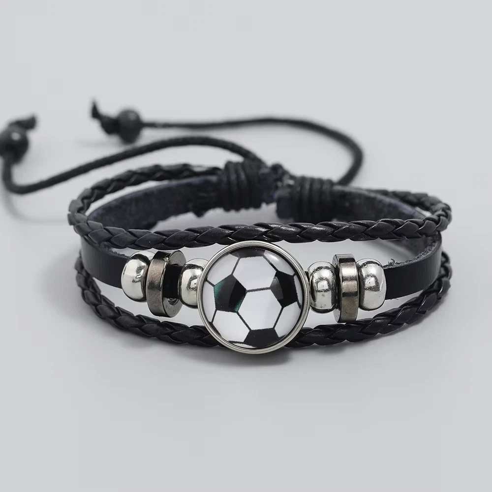 Luminous Football Fan Bracelet for Men Adjustable PU Leather Hand Rope Gift
