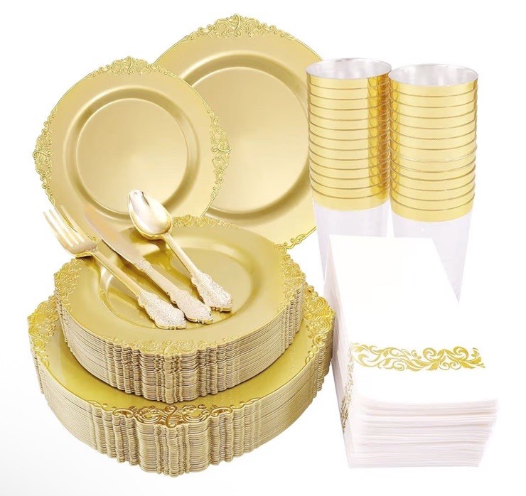 Morejoy Party Plates and Utensils Served for 25 Guests 175 pcs