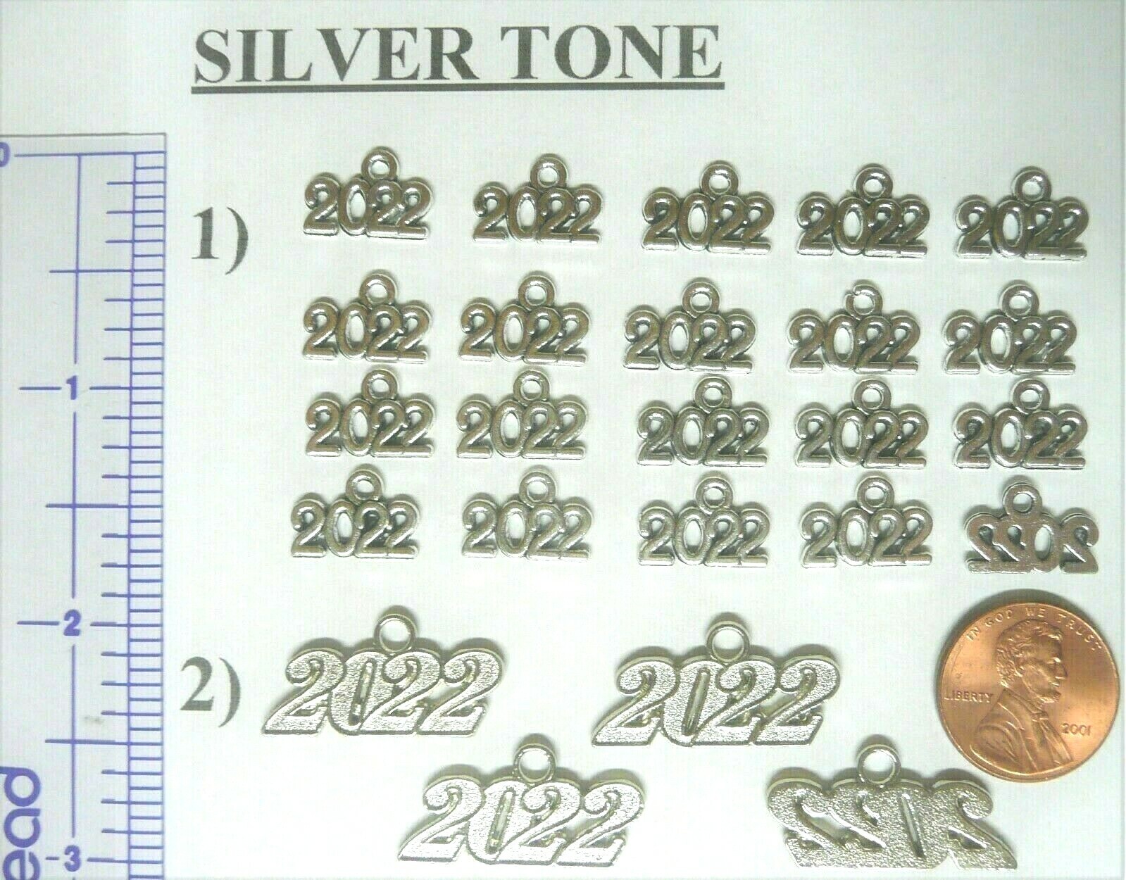 CLASS OF 2022 YEAR NUMBER CHARMS GRADUATION, CHOICE 11 STYLES OF GOLD OR SILVER