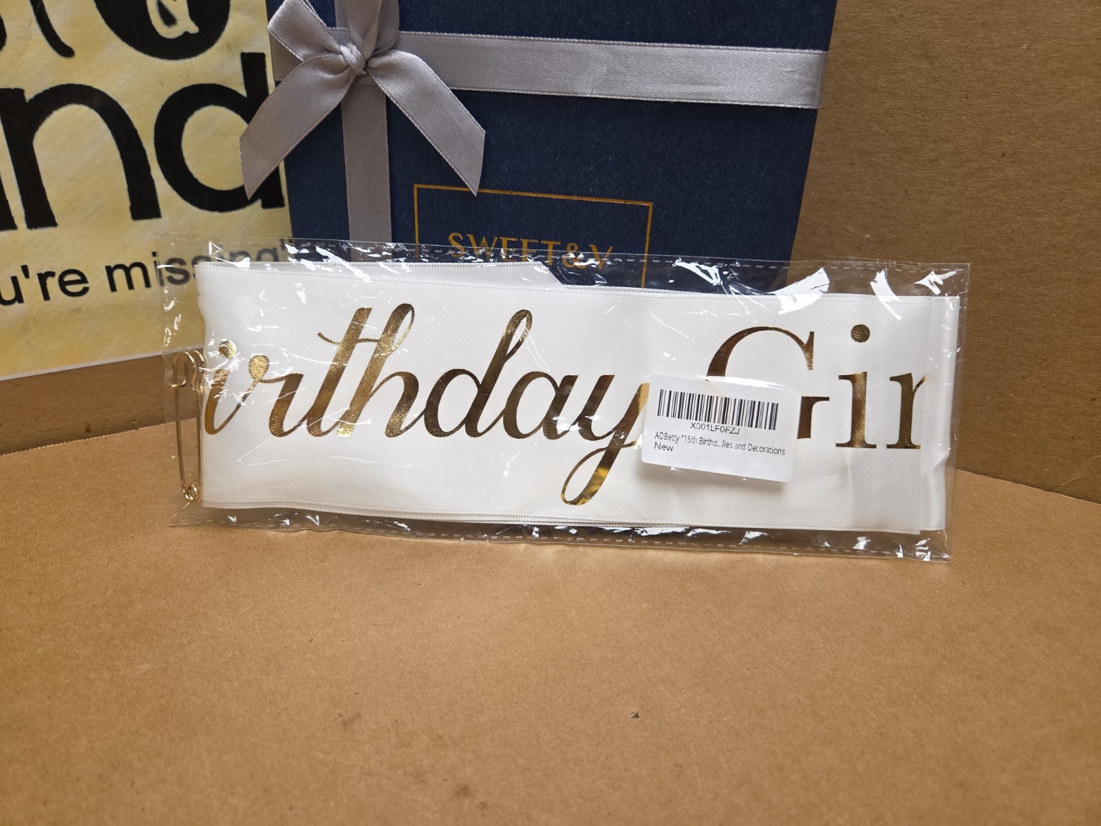 15th Birthday Tiara Sash And Cake Topper Gold Glitter Rhinestones SEE PICS