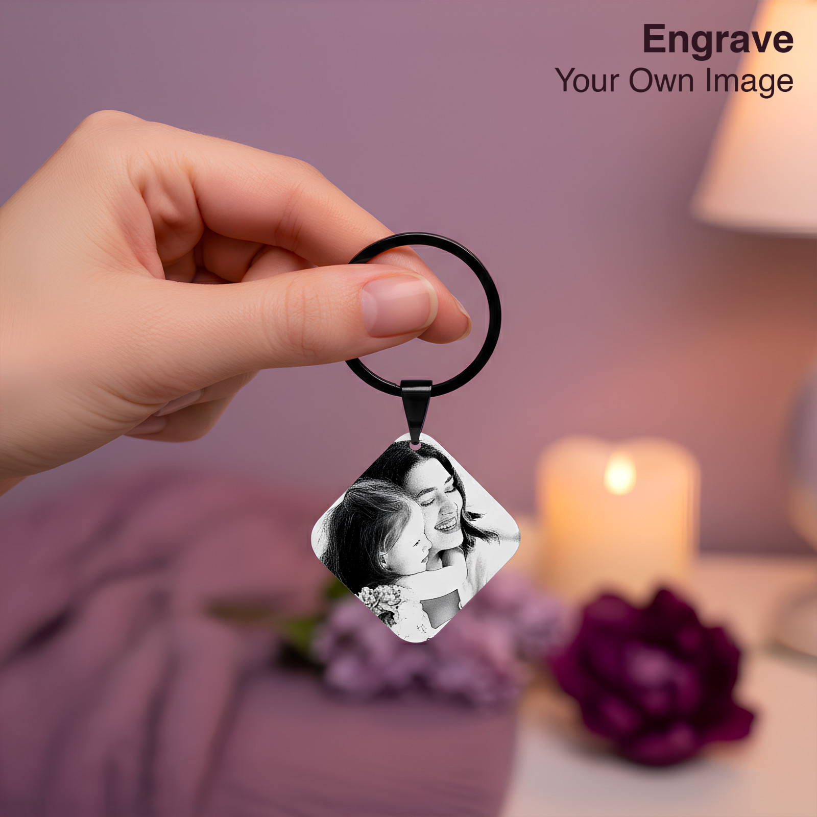 Personalised Engraved Keyring, Custom Photo Keychain Gift For Mum, Dad, Him, Her