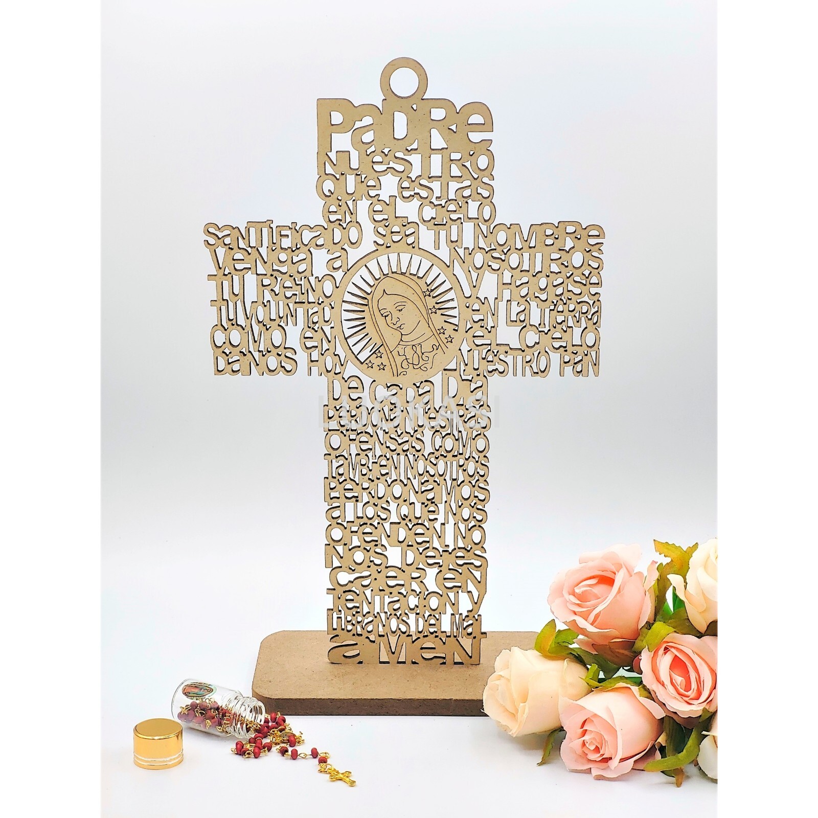 US 4/12pcs Wood Lady Guadalupe Cross Centerpiece w Stand for Party Ornaments