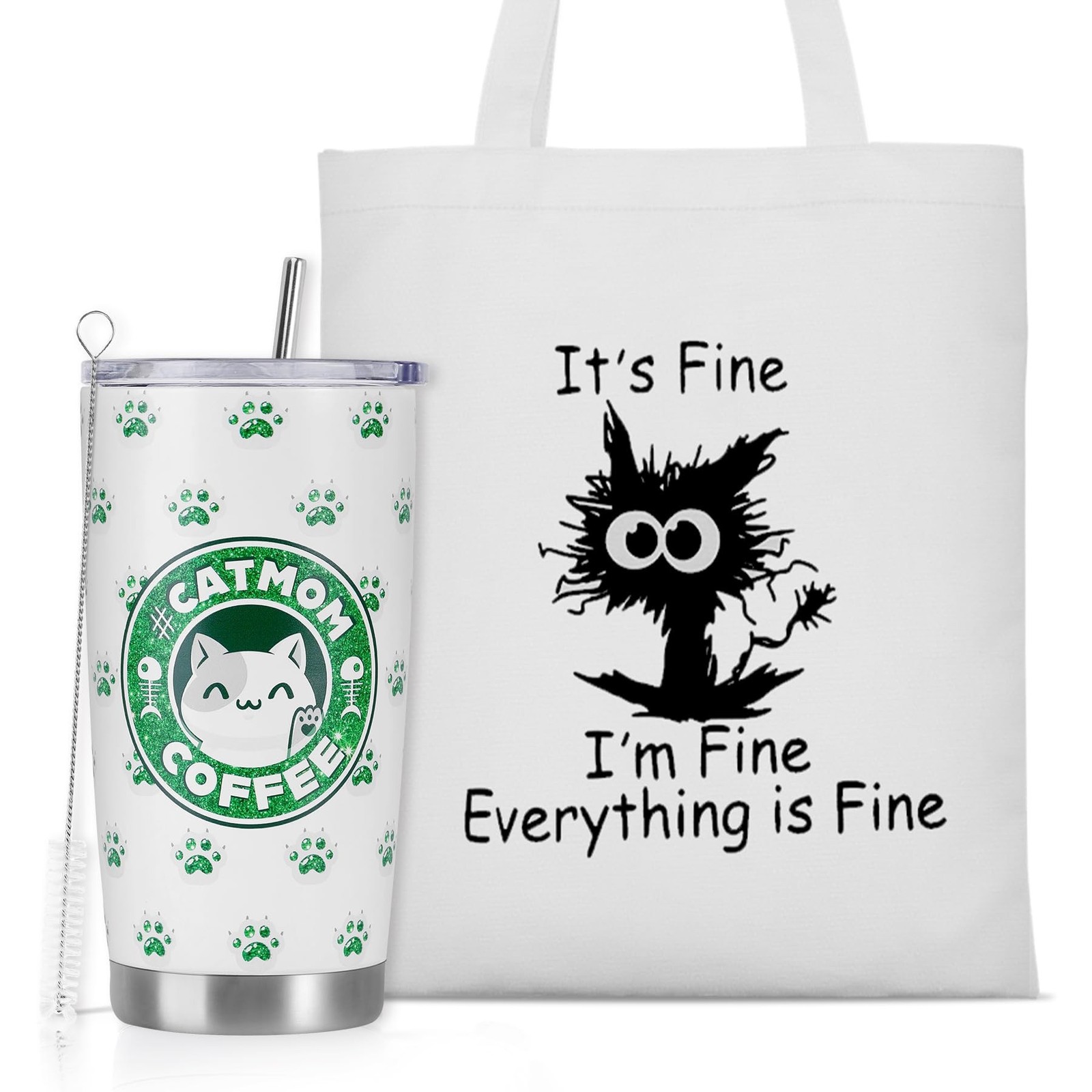 Cat Mom Gifts, Cat Lover Gifts for Women, 20 OZ Tumbler & Canvas Tote Bag – F…