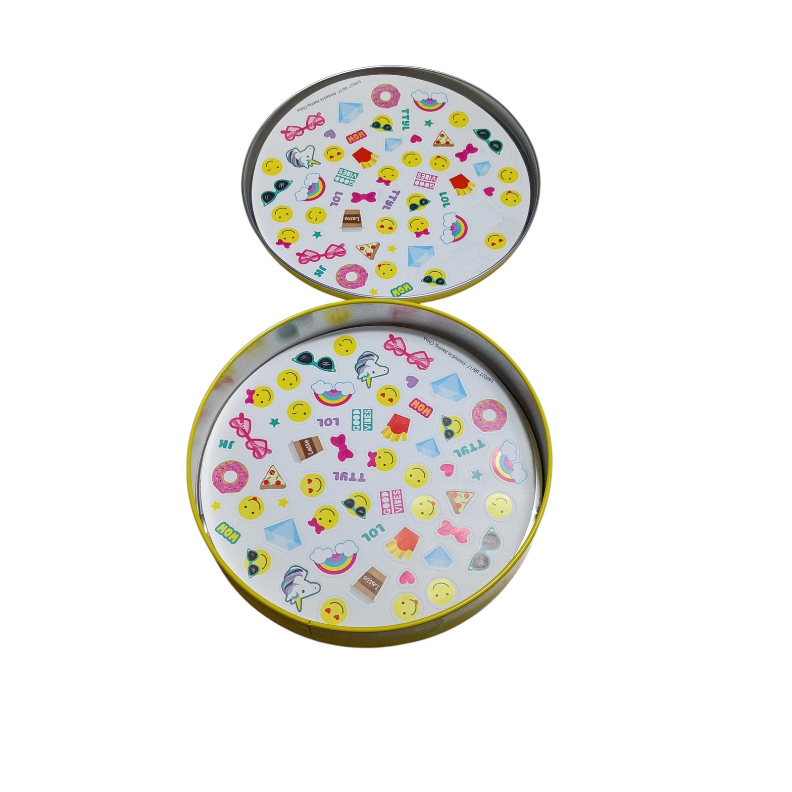 Round Metal Smiley Face Storage Tin Container Model 549027 Yellow