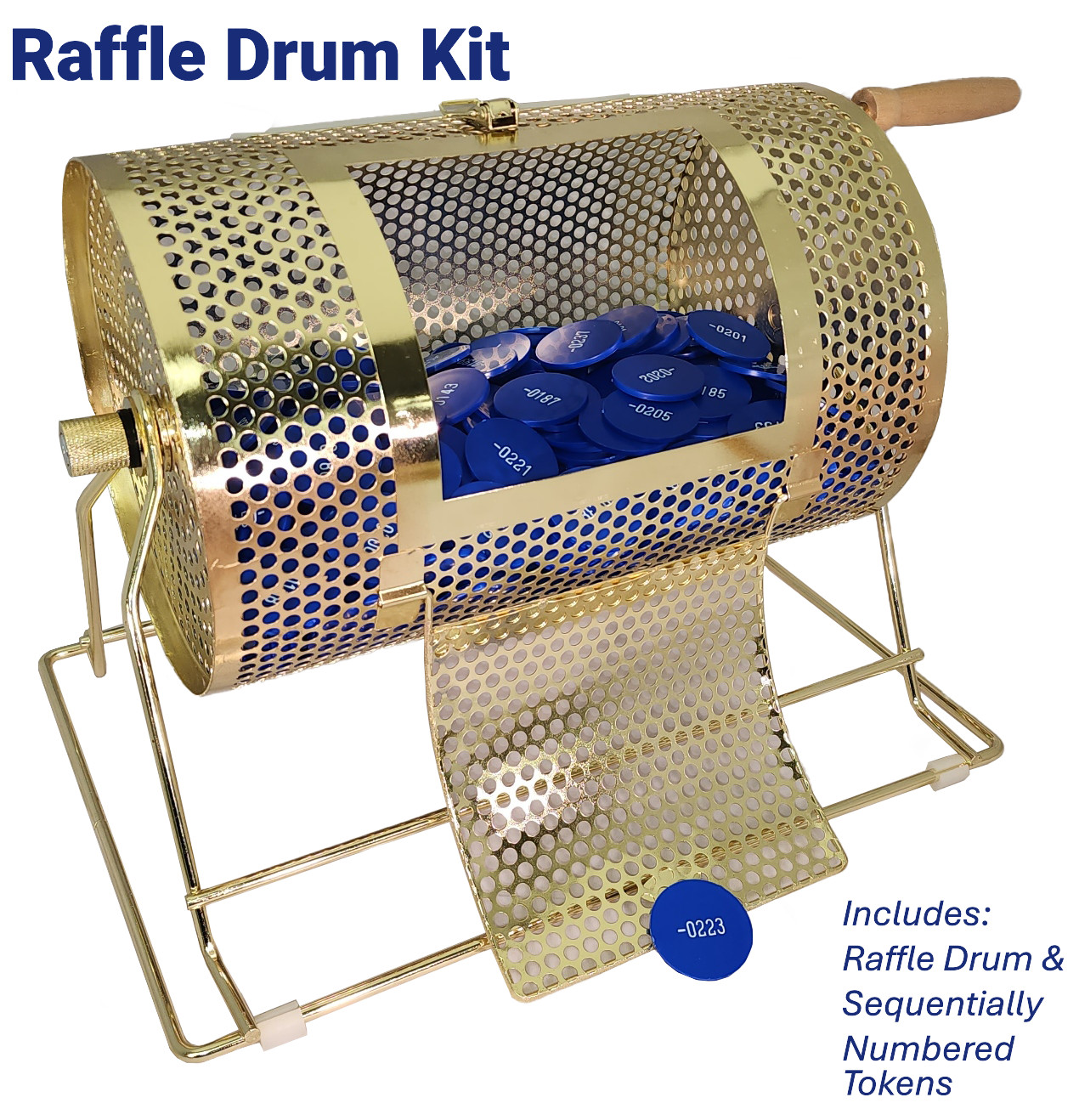 Raffle Drum Set Including Small Drum and Sequentially Numbered Plastic Tokens