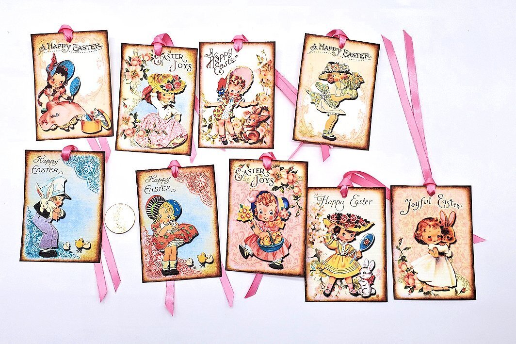9-Easter-Retro-Mid Century-1950’s-Junk Journal-Linen Cardstock-Gift-Hang-Tags