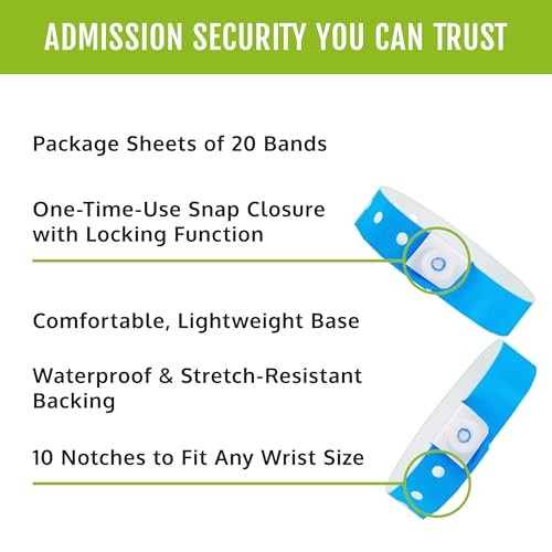 Plastic Wristbands for Events – Extended Wear, Secure Snap 100 Neon Blue