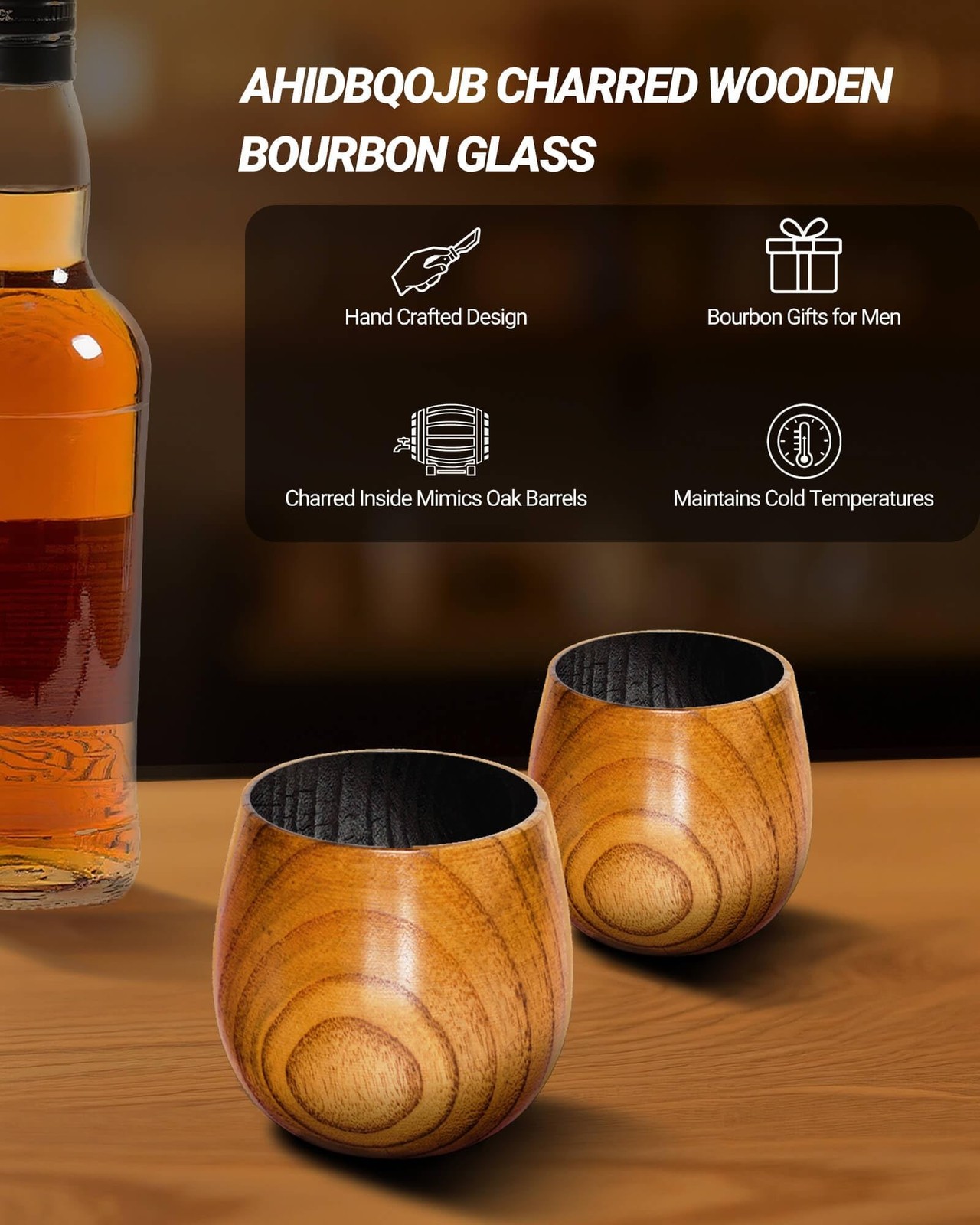 Wooden Bourbon Drinking Glass – Charred Wooden Whiskey Cup – Whiskey Glass fo…