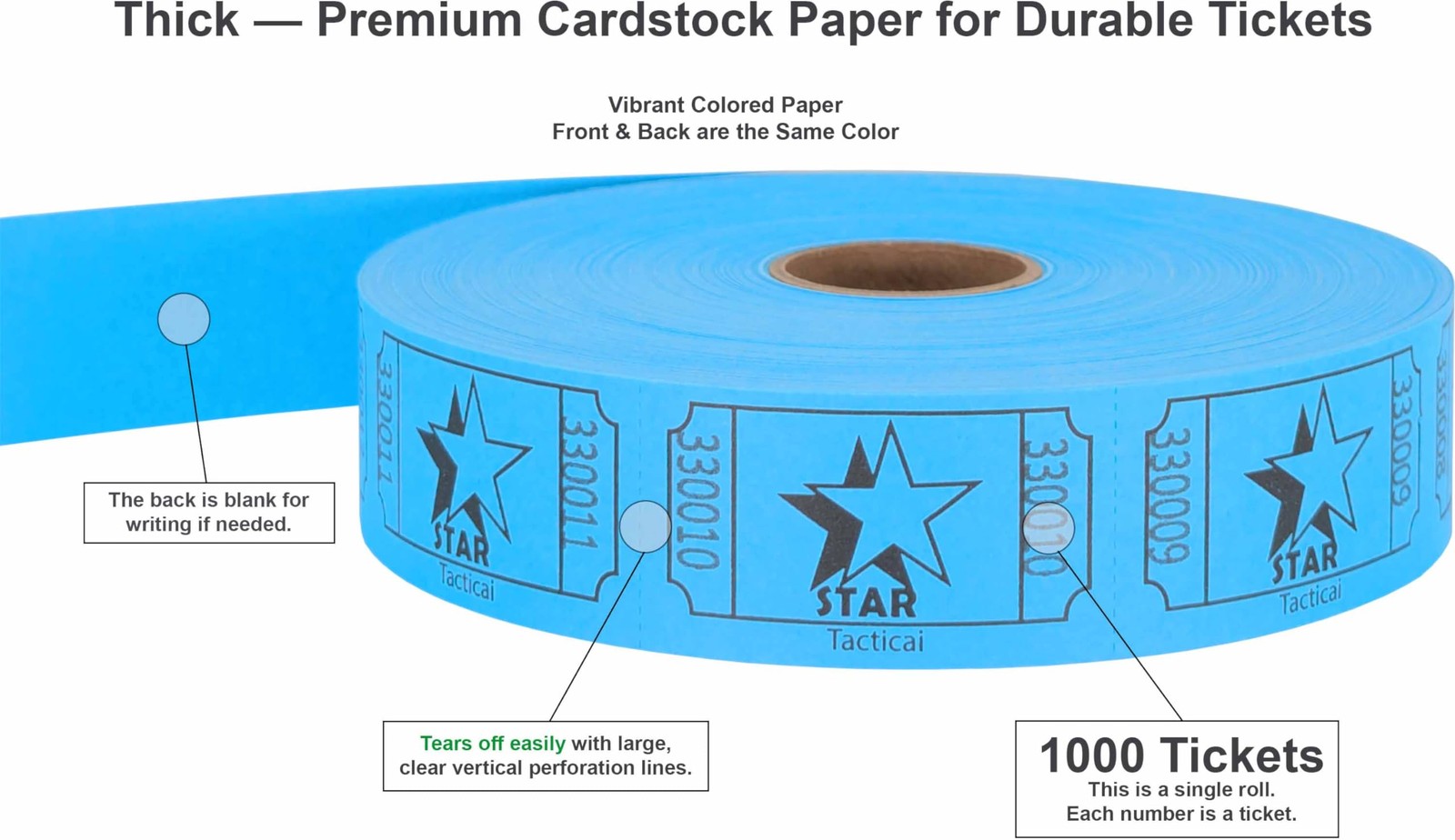 1000 Raffle Tickets, Star, Blue 1 of 8 Colors, Single Roll, Ticket for Events…