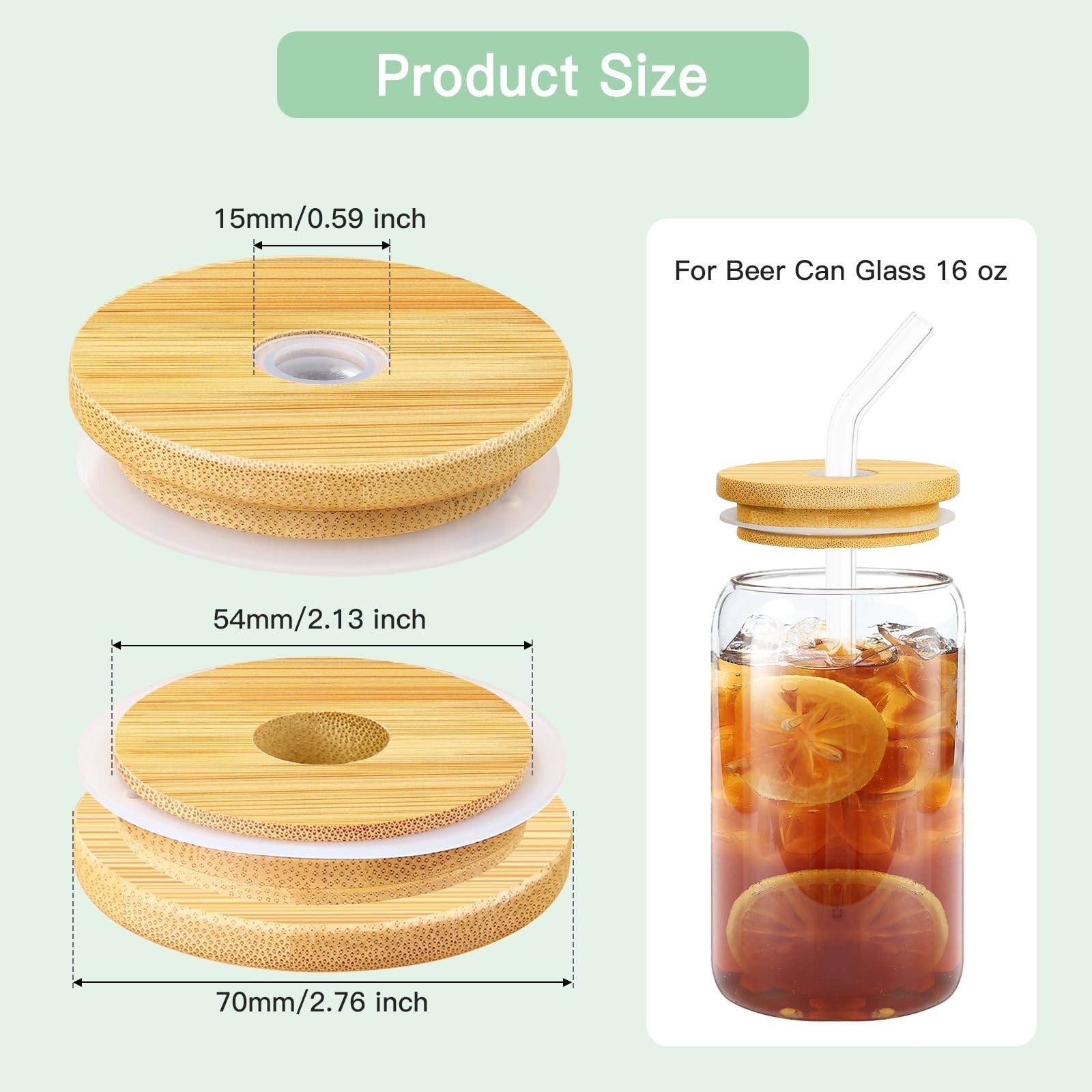 Bamboo Lids for Glass Cups and 16 OZ Beer Can Glass, Bamboo Mason Jar Lids Re…