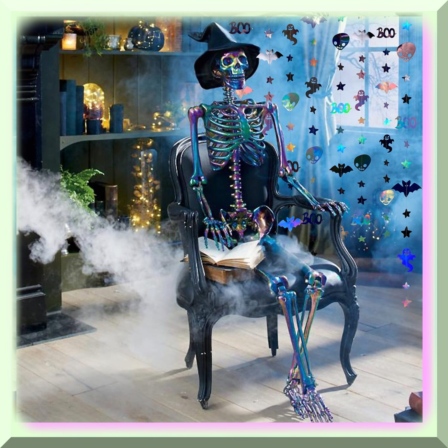 Iridescent Halloween Ghost Bat Skull Garland