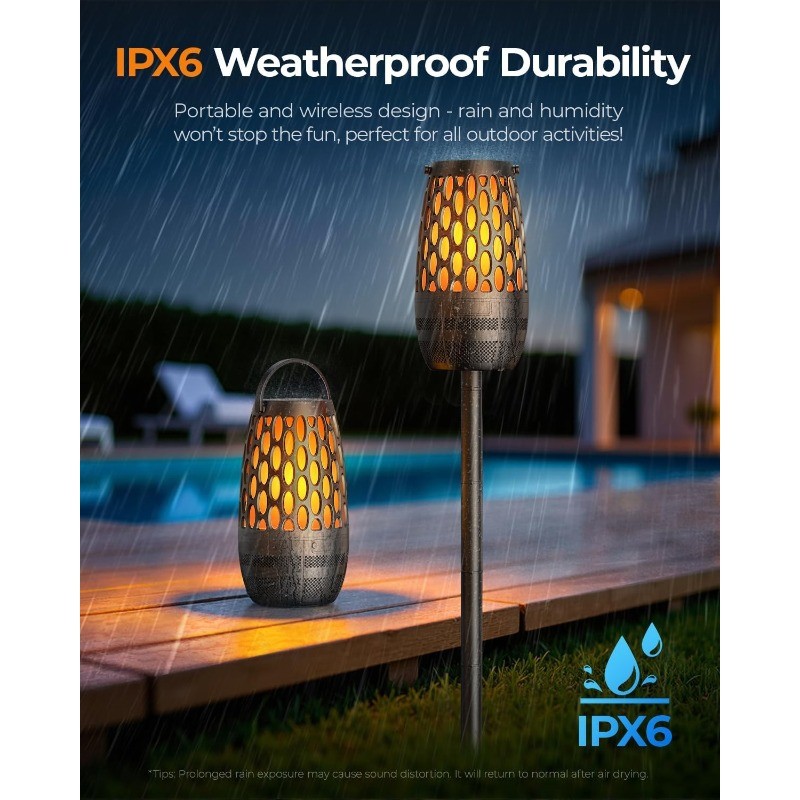 2 Pack Outdoor Speakers Bluetooth Waterproof IPX6 with Flame Lights Gadget Gifts