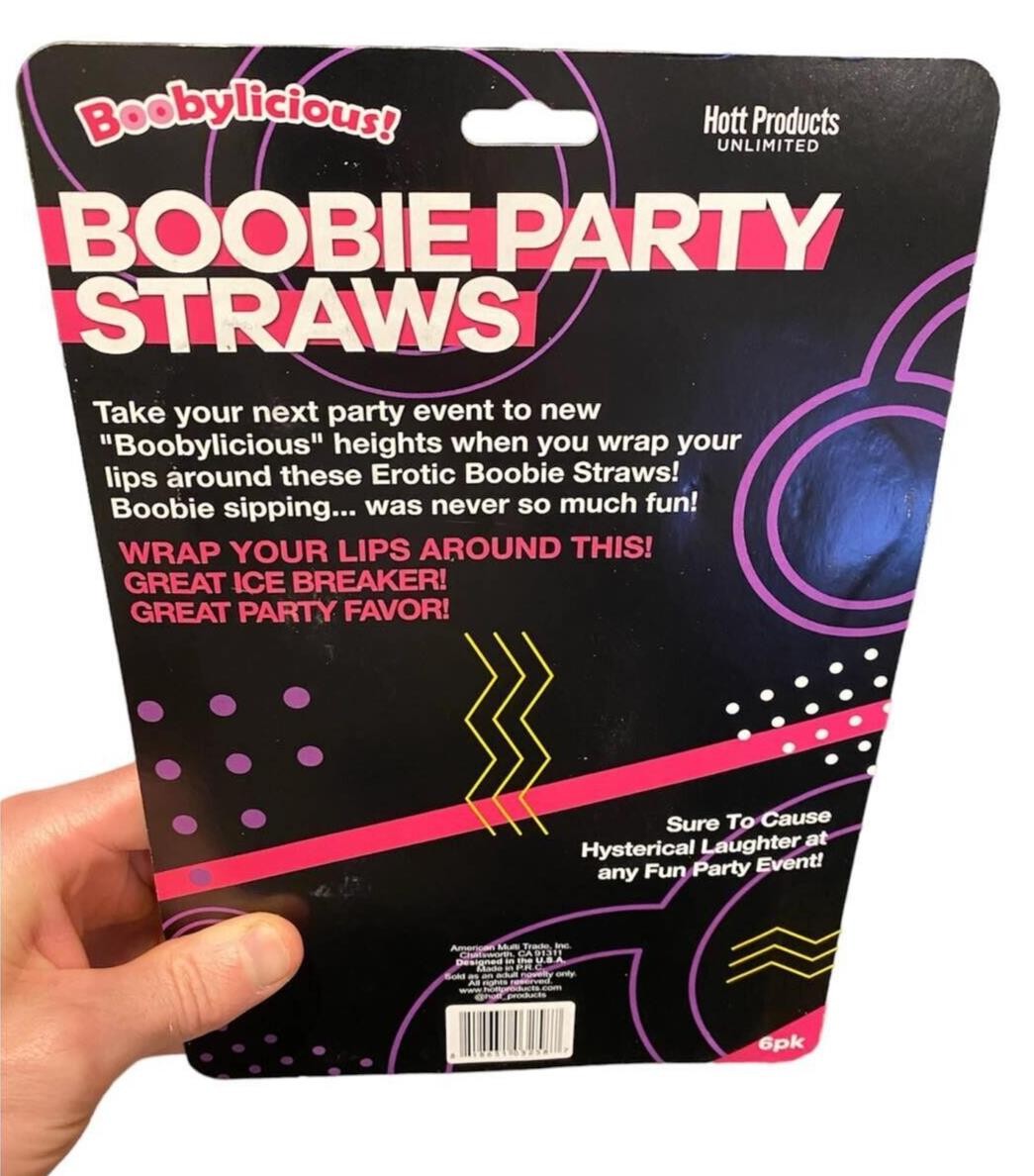 6pk Boobie Shaped Party Drinking Straws – Boobs Breast Adult Novelty Gag Joke
