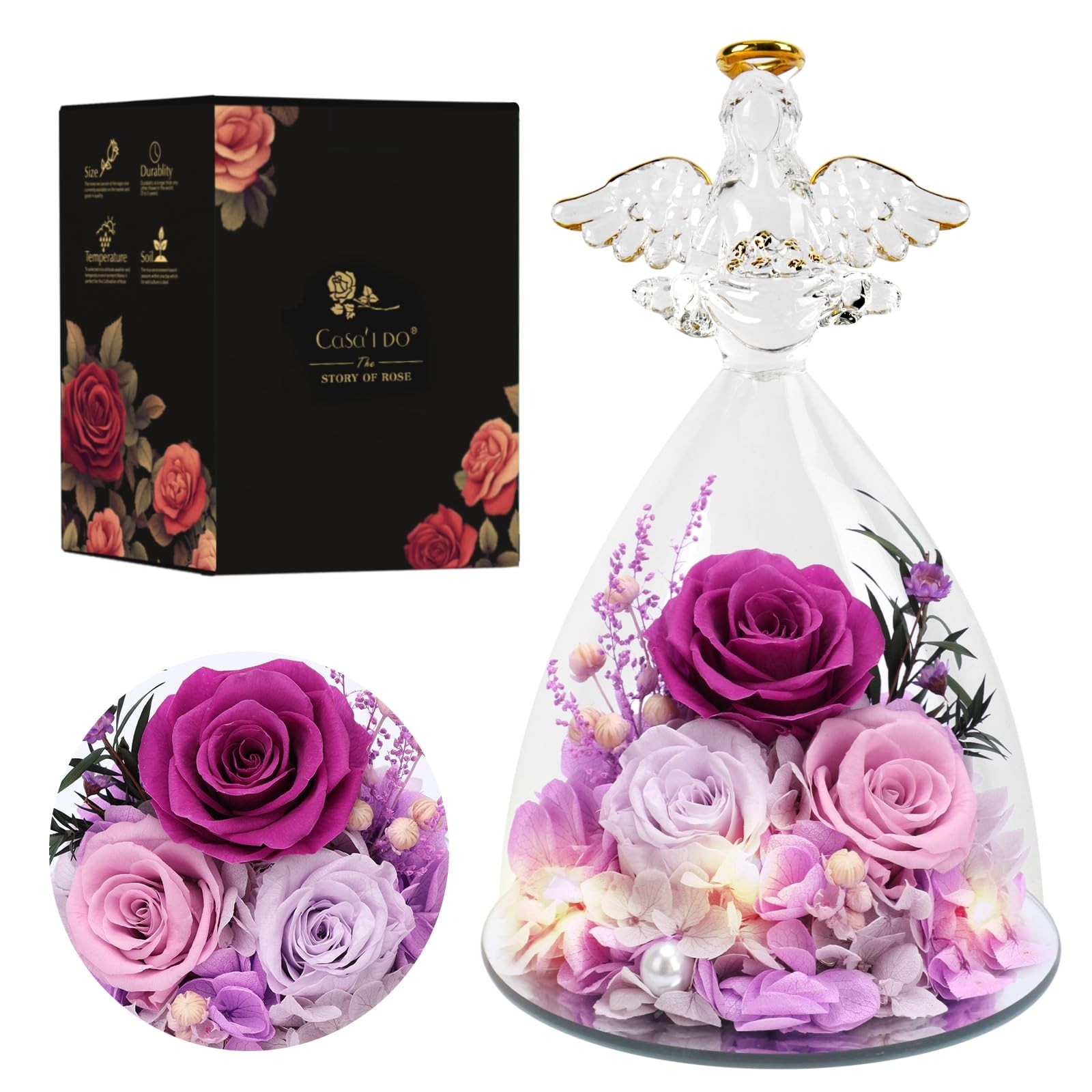 Christmas Rose Gifts for Women, 7″ Purple Preserved Roses Flowers in Glass An…